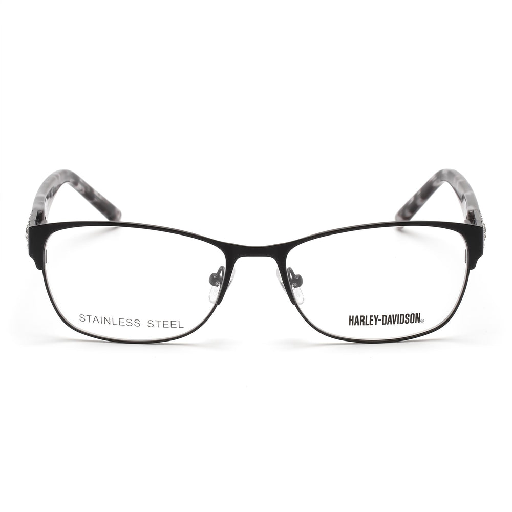 Harley-Davidson Women's Hd0540 Stainless Steel Matte Black, Havana Pearl Frame Black Lens Eyeglasses 56mm