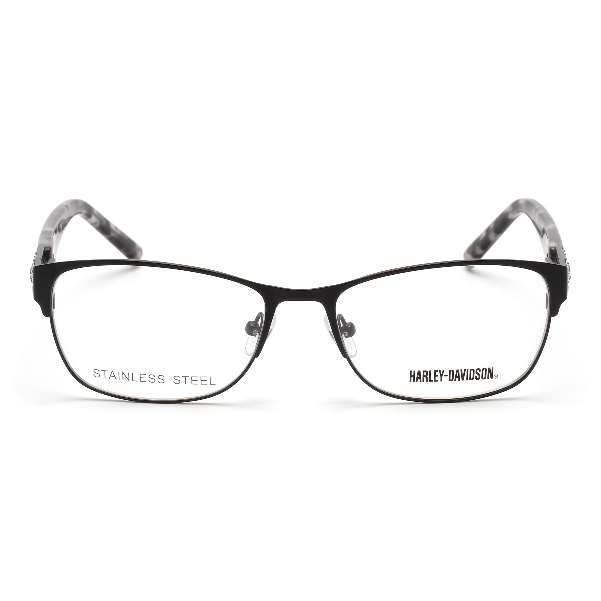 Harley-Davidson Women's Hd0540 Stainless Steel Matte Black, Havana Pearl Frame Black Lens Eyeglasses 56mm, Photo 2