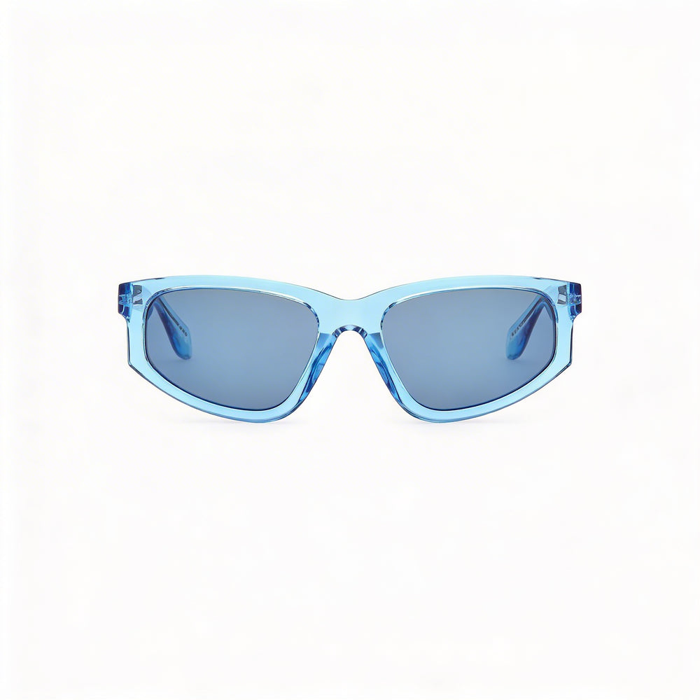 Gafas de sol Adidas Originals OR0107 para mujer con montura azul brillante y lentes azules. Ancho de lente: 55 mm. Puente: 18 mm. Longitud de patilla: 135 mm.
