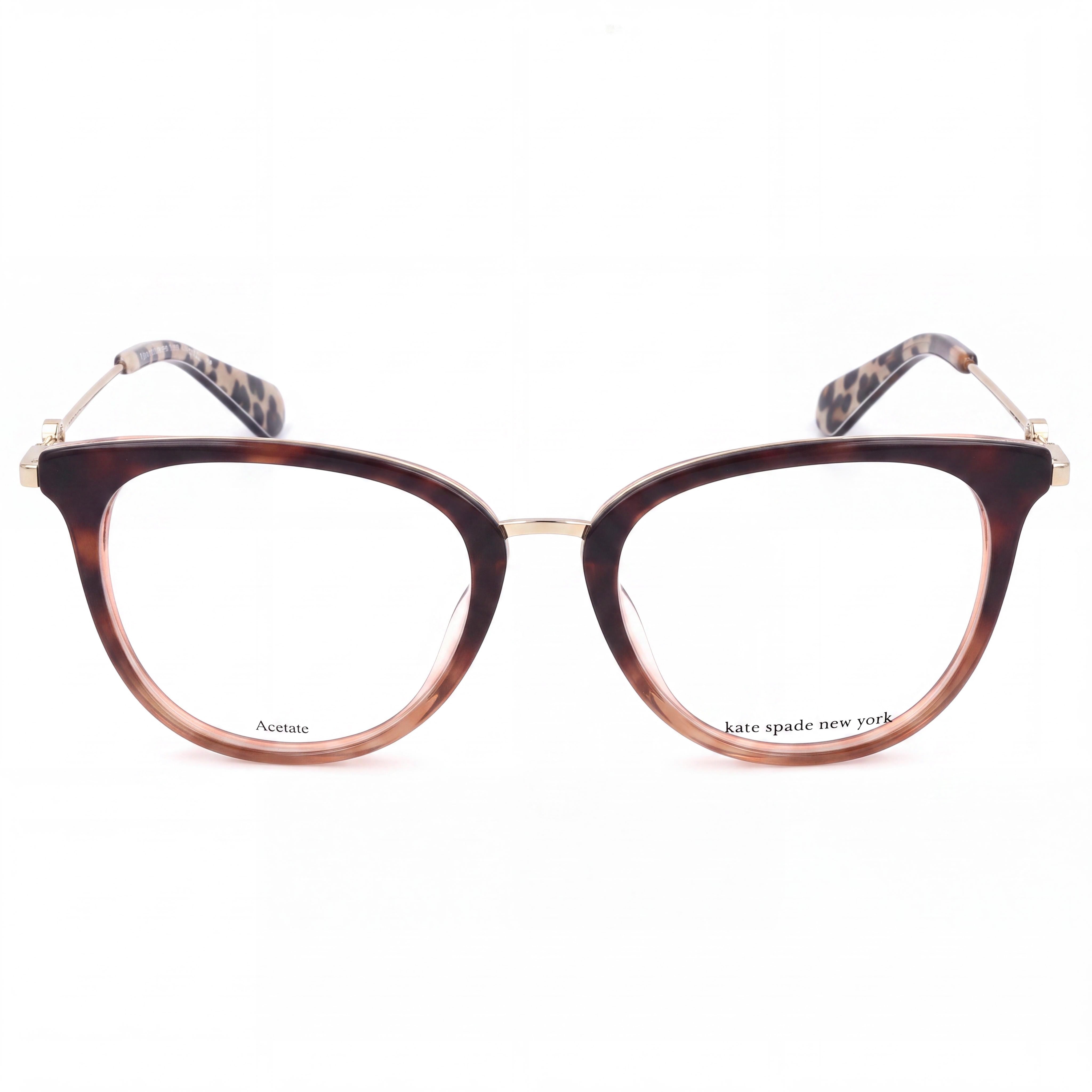 kate spade new york Modern Unisex Acetate non- Cat Eye Eyeglasses Havana Gold 52-18-140, Photo 2
