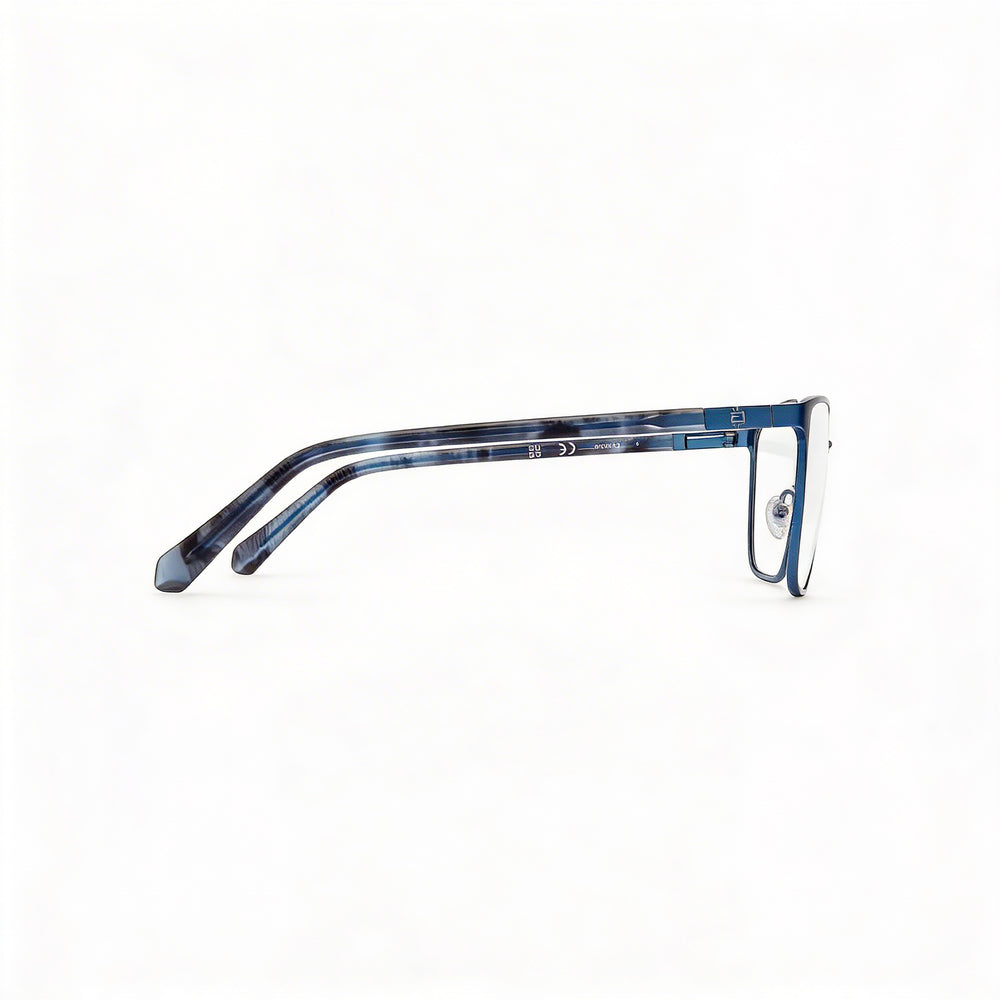 GUESS Gu50243 Gafas para Hombre con Montura de Metal Acabado Azul Mate y Brillante, y Lentes de Policarbonato 58mm