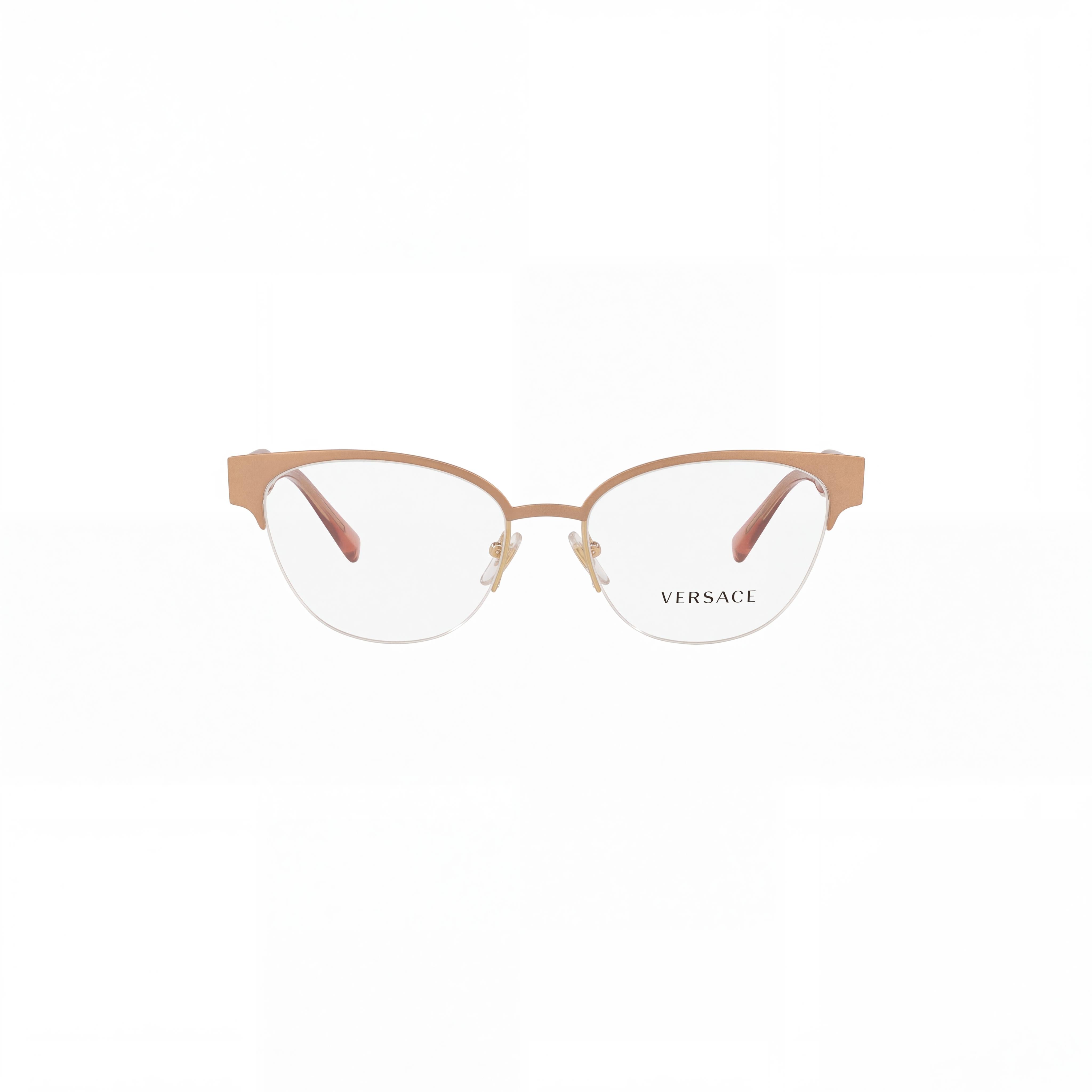 Versace Ve 1265 Women's Gold, Pink Gold Metal Semi Rimless Oval Eyeglasses with Clear Lenses 53mm, Photo 2