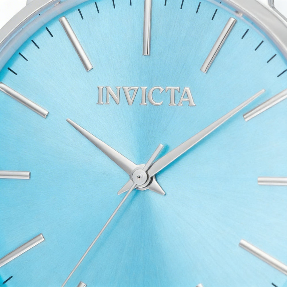 Reloj analógico Invicta Angel contemporáneo para mujer, caja plateada, esfera azul, 38 mm