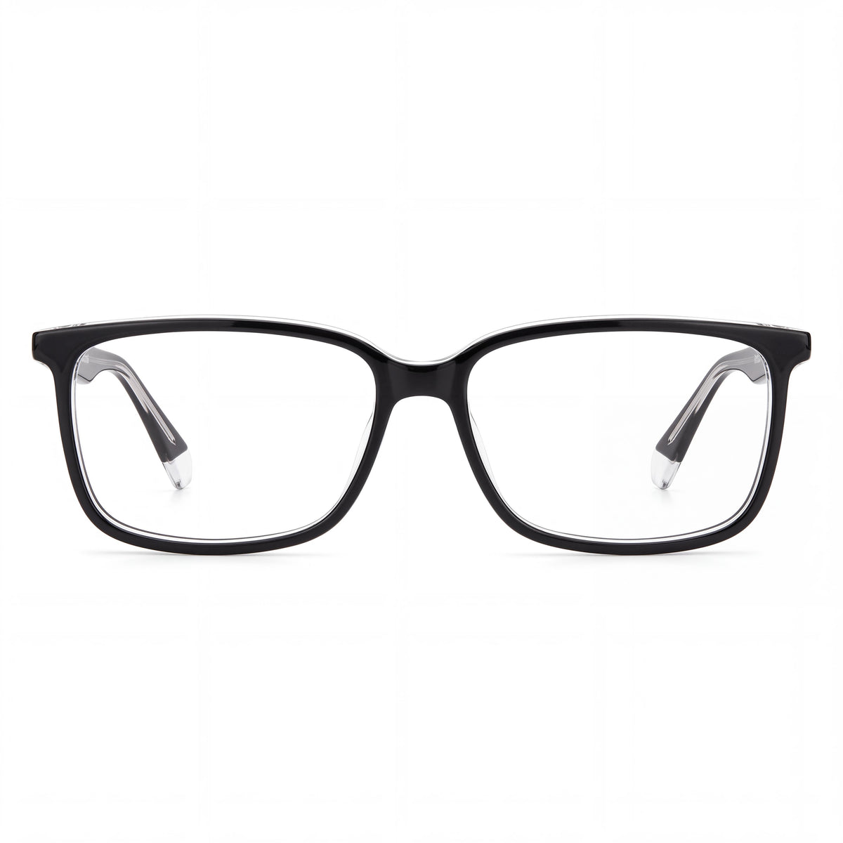 Gafas clásicas para hombre Polaroid D394, de acetato negro cristal, sin polarización, con medidas de 55-15-145 mm, Photo 2