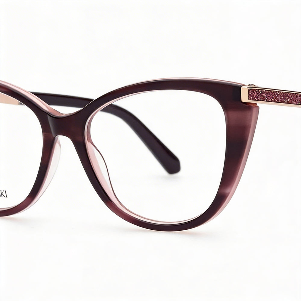 Montura de gafas Swarovski SK5414 para mujer, color burdeos, graduadas y con lentes transparentes de demostración, 53 mm