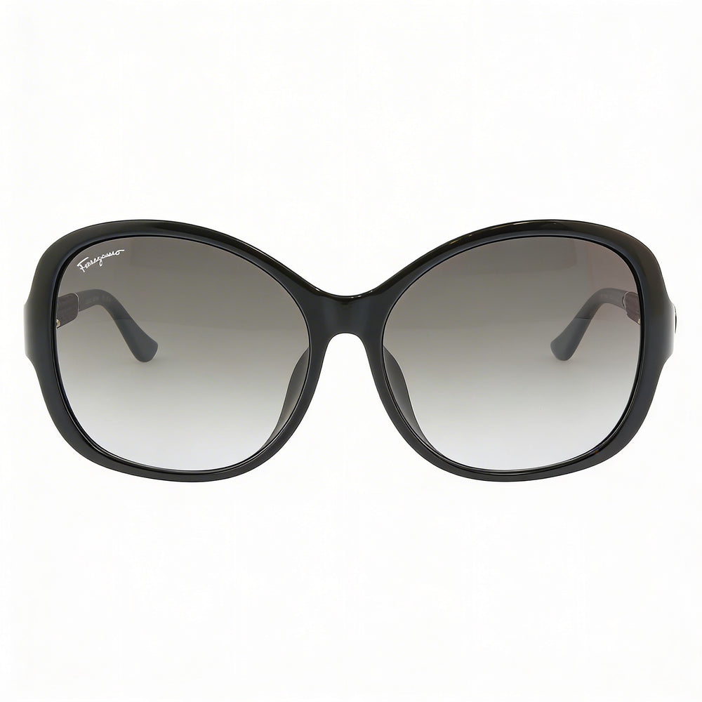 Gafas de sol Ferragamo Oval Gradiente Negro/Gris para mujer con montura de plástico negra y gris degradado, lentes grises degradadas, protección 100% UV de 59 mm