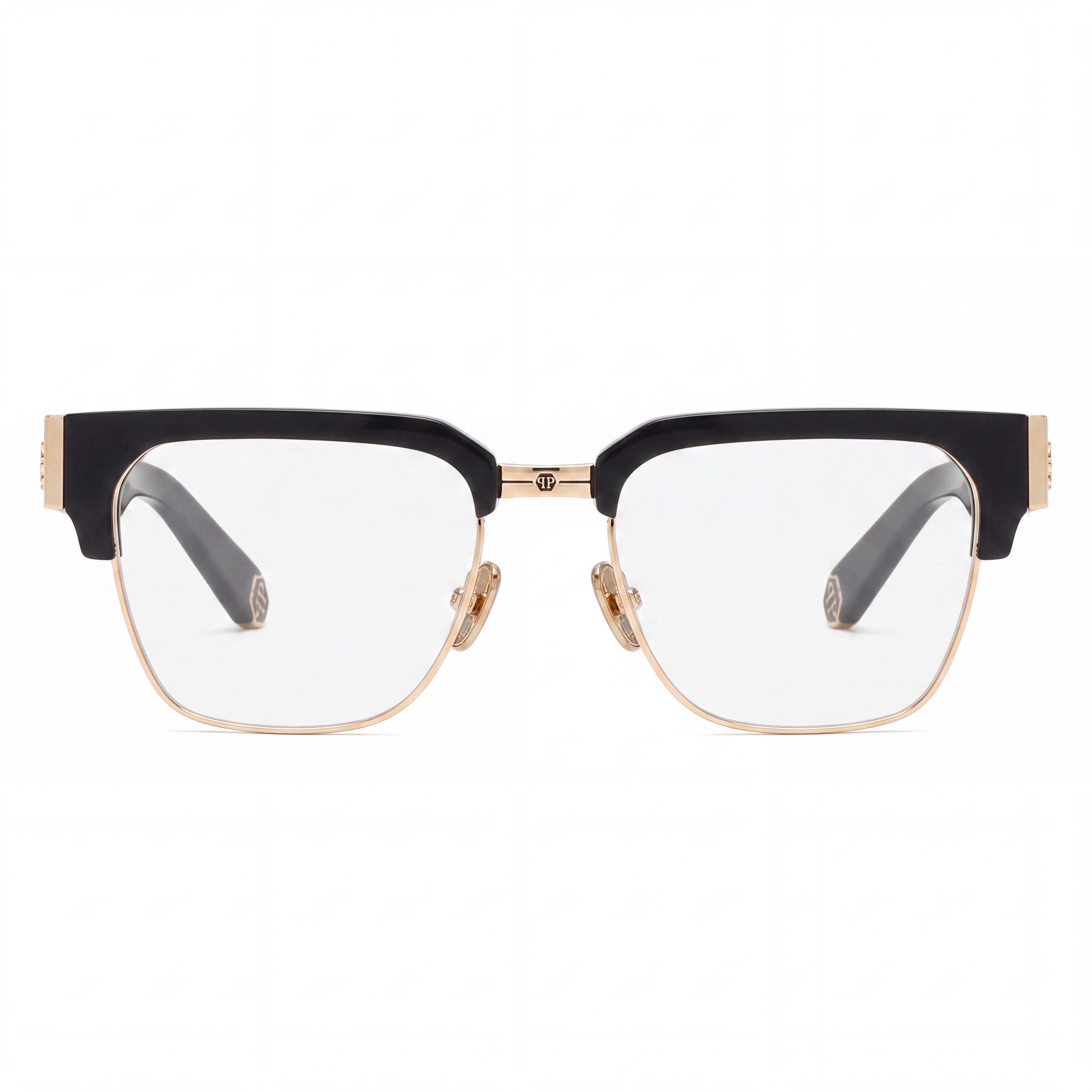Gafas de estilo casual para hombre Philipp Plein VPP113M con montura de metal brillante en oro rosa, ancho de lente de 53 mm, Photo 2