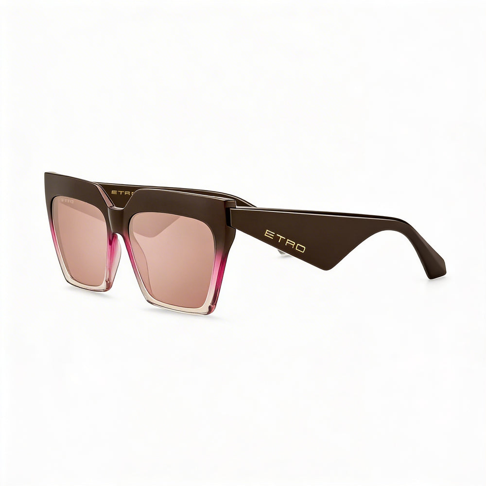Etro Casual Women's Acetate Non-Polarized Sunglasses Brown Fuchsia Pink Flash Silver Lenses 58mm