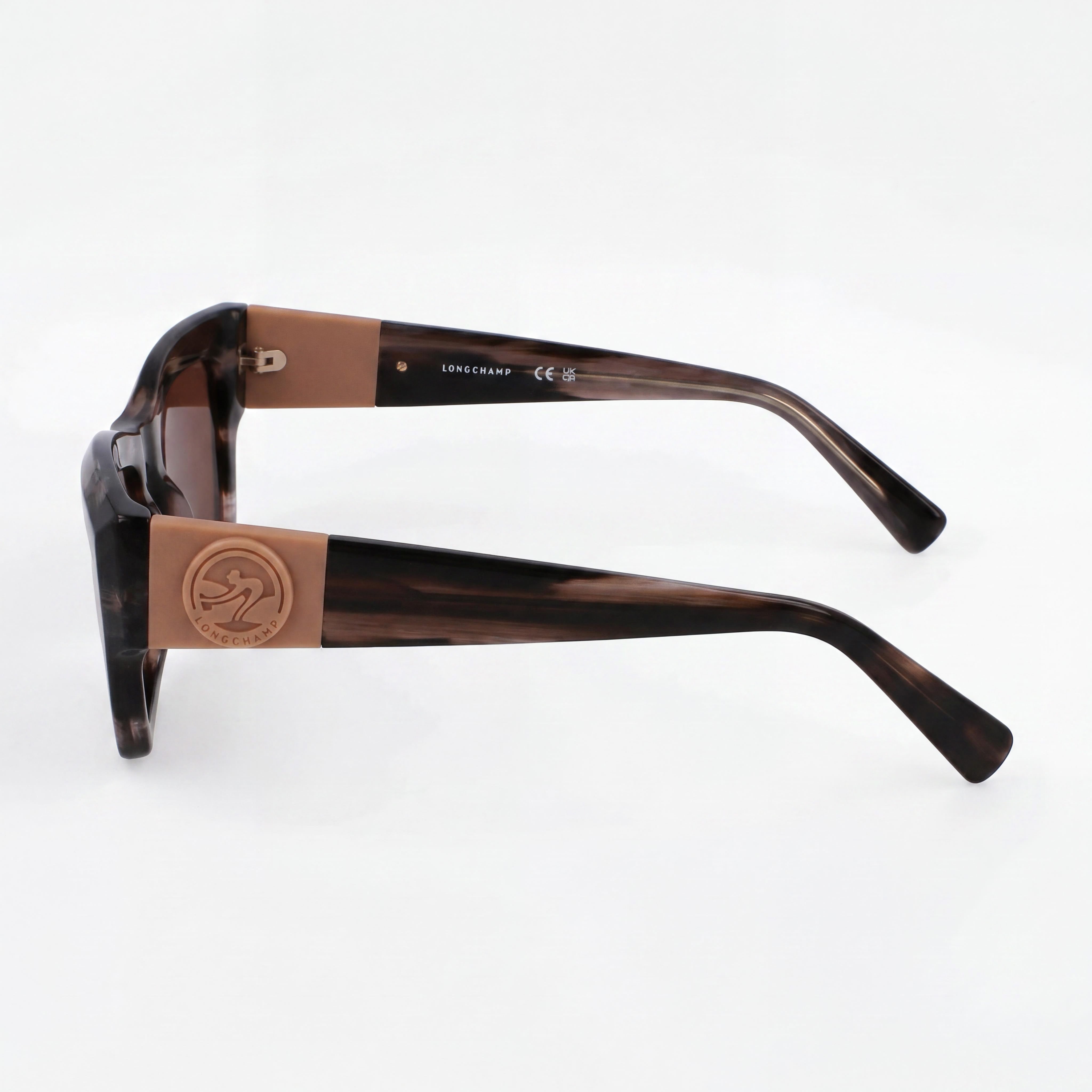 Longchamp Modern Men's Striped Black Acetate Sunglasses with Plastic Lenses, Lens Width 6, Bridge Width 1, Temple Length 2, Photo 3
