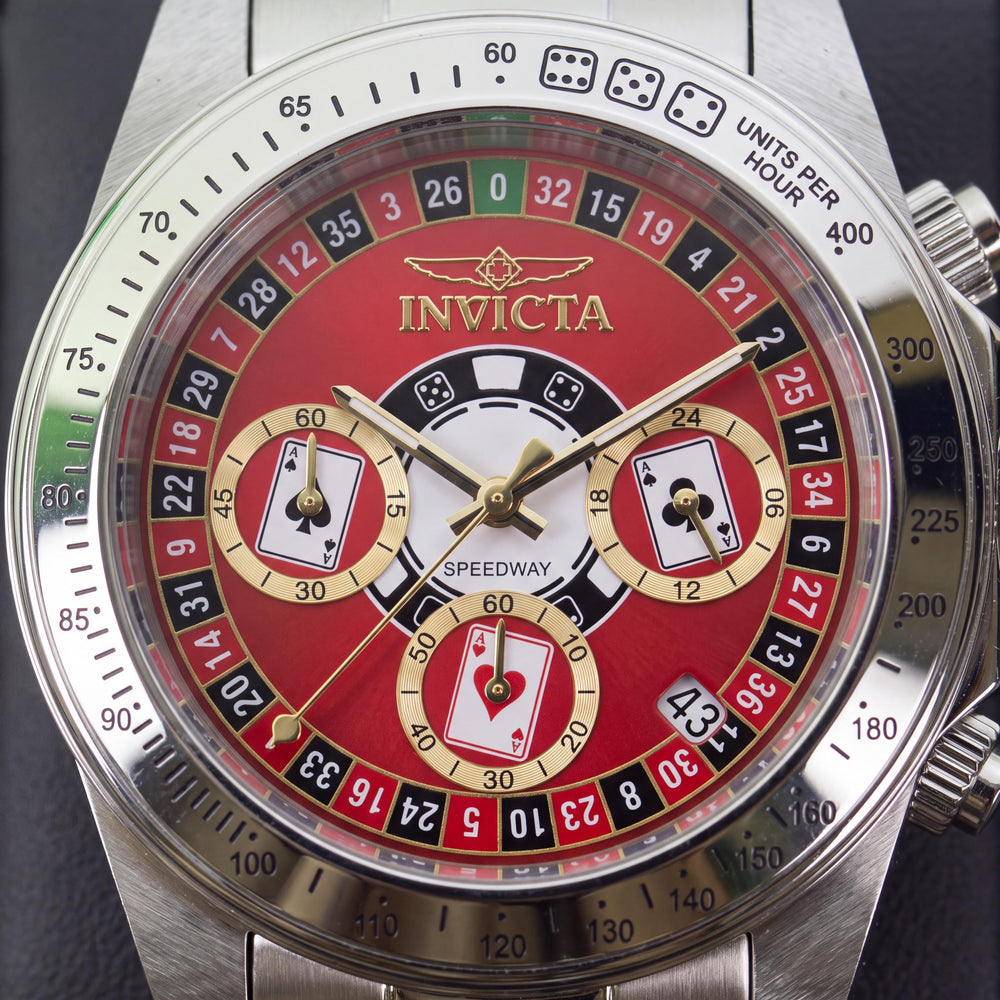 Invicta Speedway 50494 Reloj de Acero Inoxidable con Esfera Roja, Movimiento de Cuarzo, 39 mm, Resistente al Agua