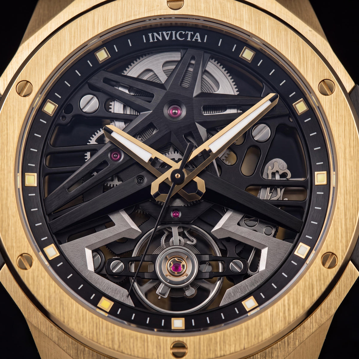 Invicta Celestial 69538 Unisex Mechanical Watch, Gold Dial, Stainless Steel, Rubber Strap, 43mm, Photo 2