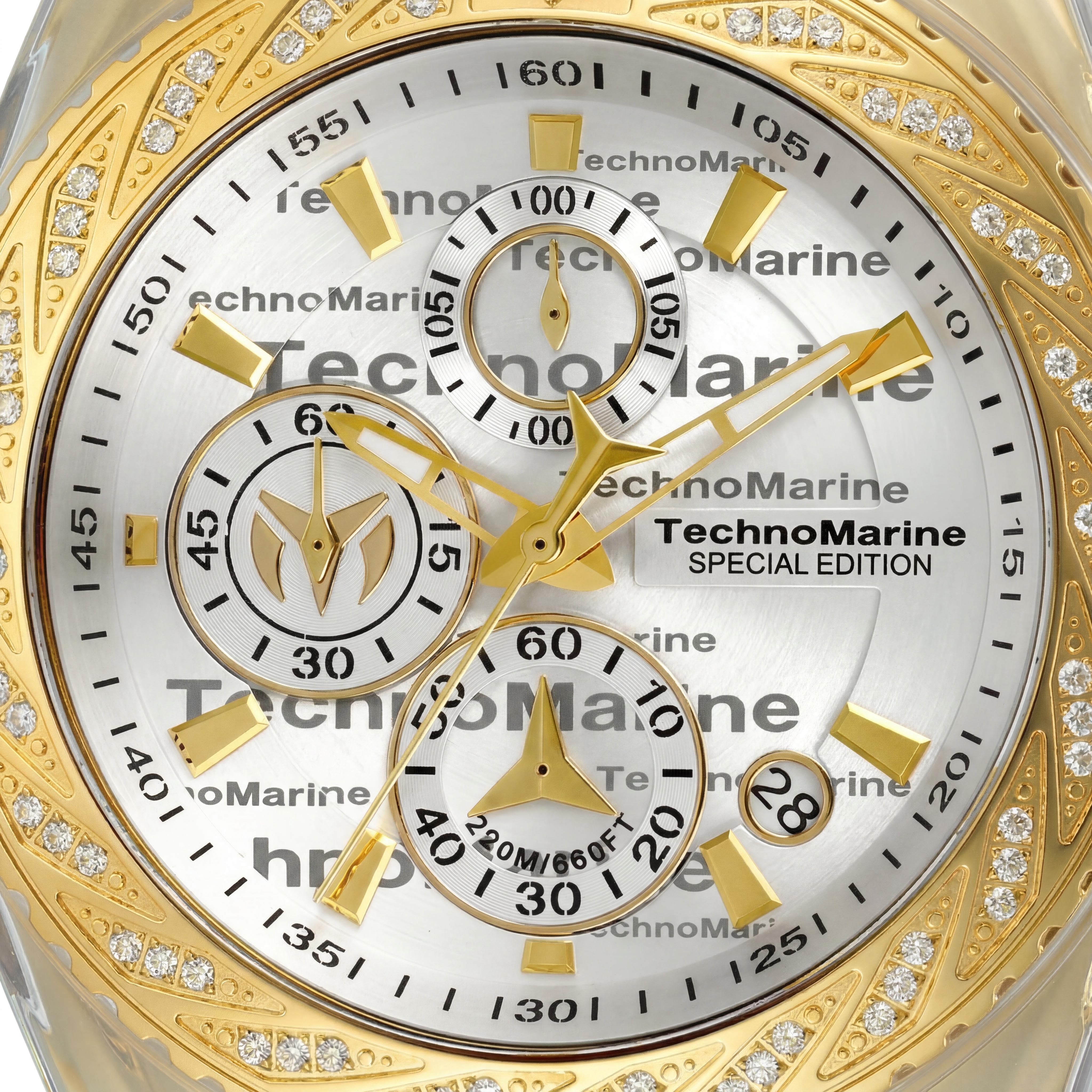 Reloj de cuarzo negro TechnoMarine para hombre, caja de 44,5 mm, que brilla en la oscuridad, correa de silicona, resistente al agua hasta 200 m, Photo 2