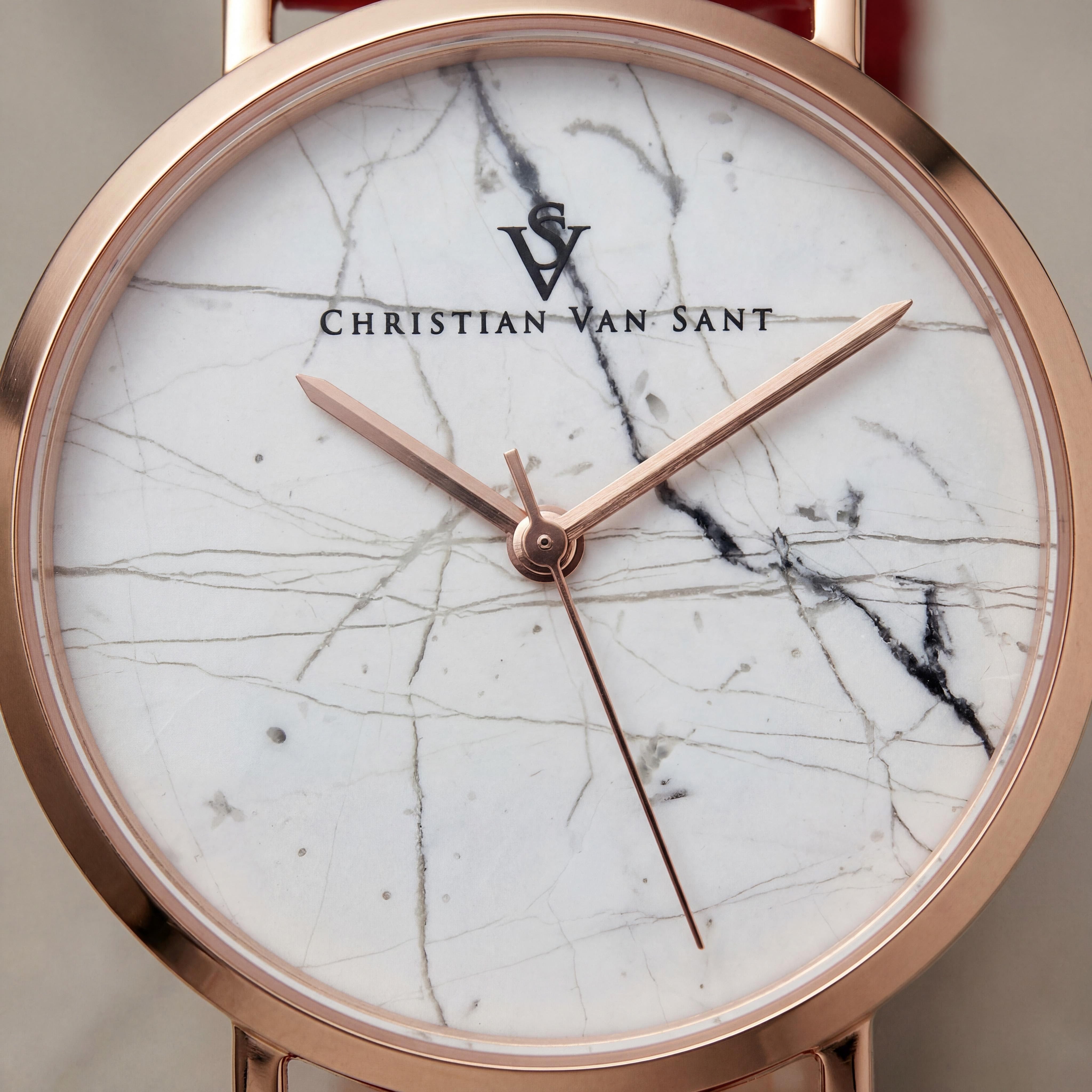 Reloj Christian Van Sant para mujer Lotus de cuarzo con esfera blanca, caja de acero inoxidable y correa de cuero de 34 mm, Photo 2