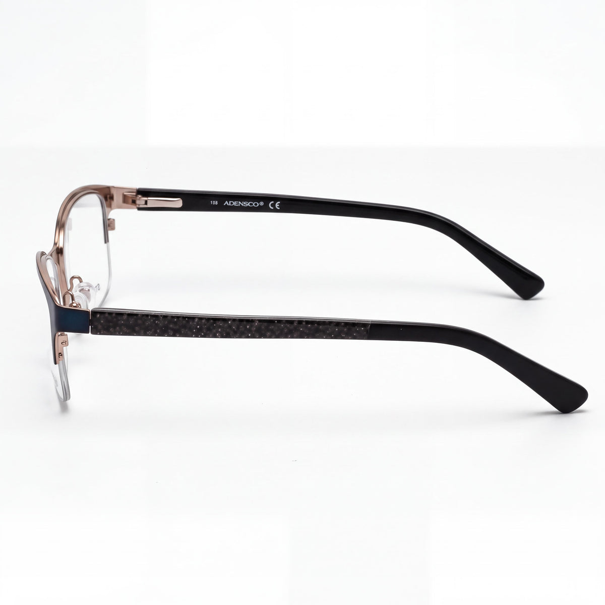 Adensco 200 Men's Metal Semi-Rimless Oval Modified Rx-Able Eyeglass Frames Satin Navy 52-17-135, Photo 3