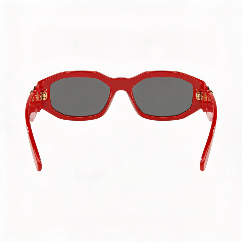 Gafas de sol unisex geométricas Versace con montura de propionato rojo y gris y cristales de policarbonato gris oscuro, 53 mm