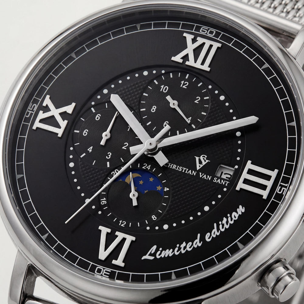 Christian Van Sant Men's Automatic Movement Black Dial Stainless Steel Mesh Bracelet Water Resistant Watch