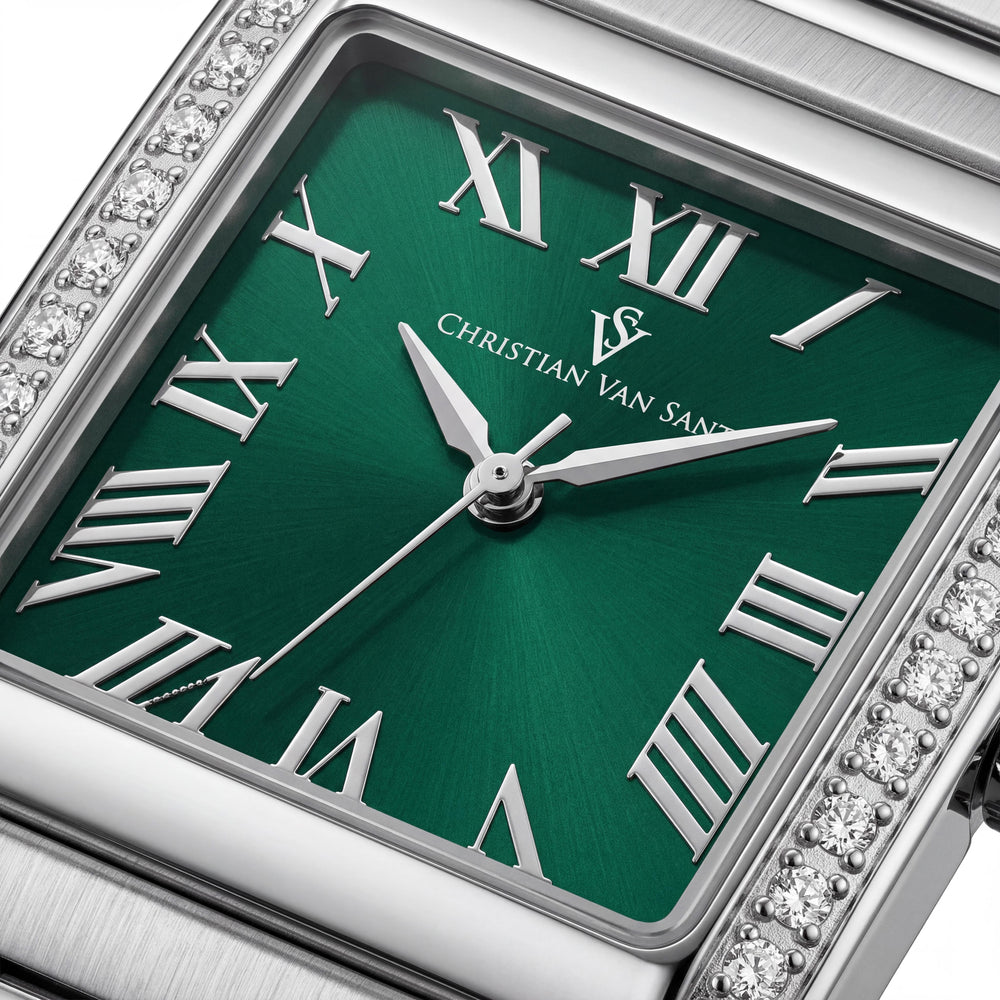 Christian Van Sant CV1283 Women's Silver-Tone Stainless Steel Green Dial Quartz Water Resistant Watch
