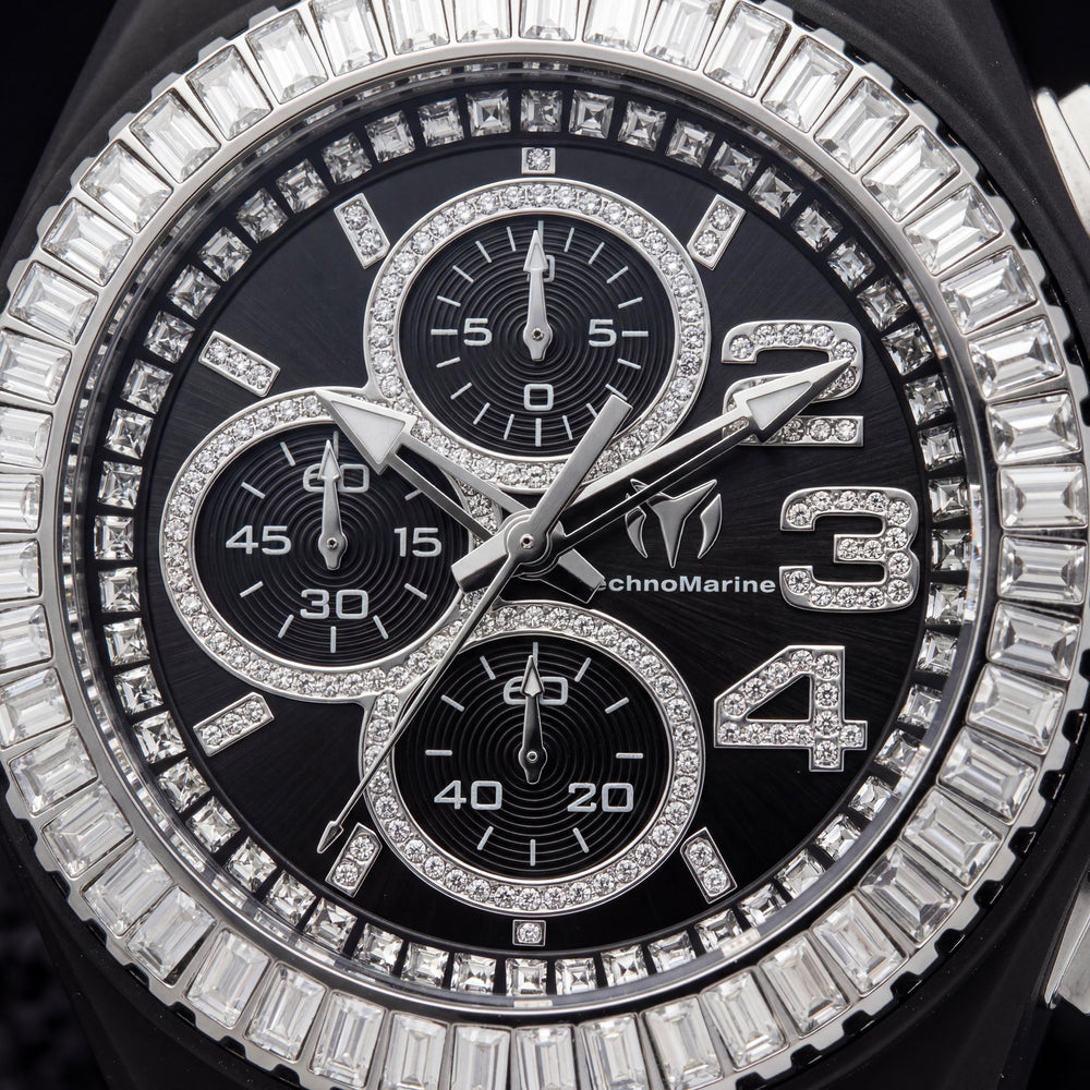 Technomarine Cruise TM-121180 Unisex Chronograph Quartz Silver Stainless Steel 45mm Watch with Black Dial & Silicone Strap