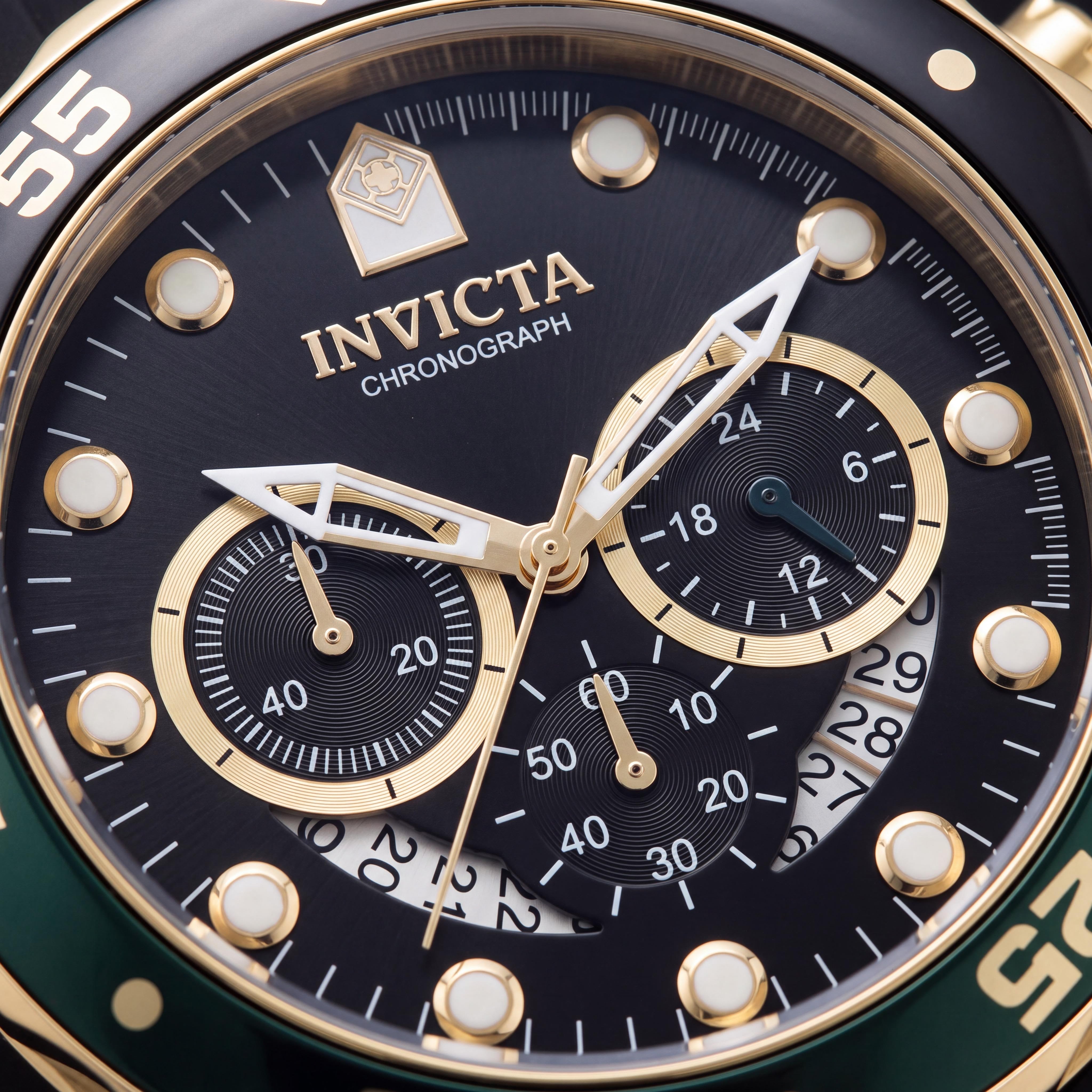 Invicta Pro Diver anillo de banda para hombre, esfera dorada y negra, cronómetro de acero inoxidable, resistente al agua, 48 mm, Photo 2