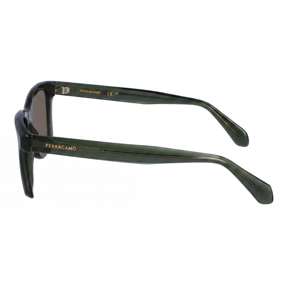 Salvatore Ferragamo SF2001S para Hombre, montura de plástico verde caqui transparente, lentes polarizadas marrones de 54 mm