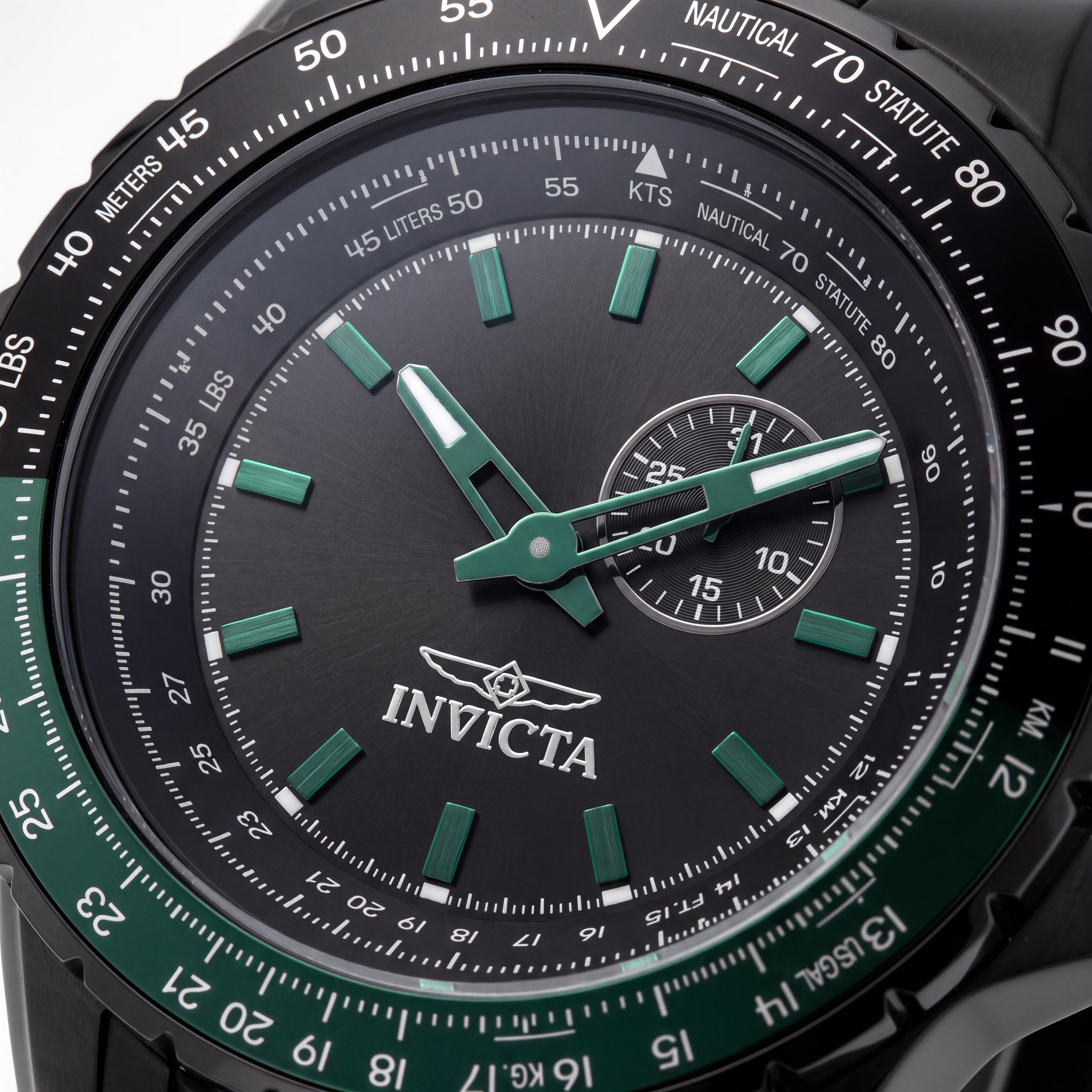 Invicta Aviator 49730 Unisex Quartz Movement Stainless Steel Black Dial Silicone Strap 50mm 10 ATM Water Resistant Watch, Photo 2