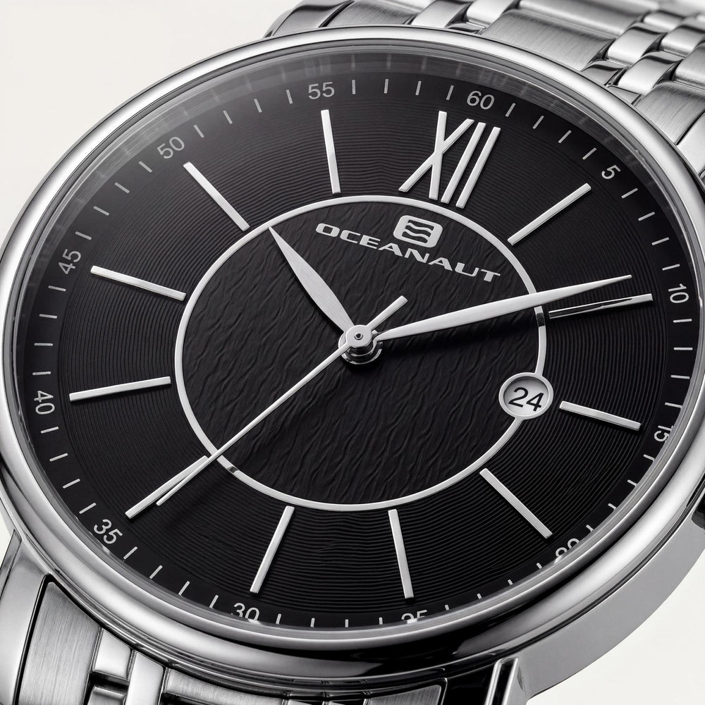 Reloj Oceanaut para hombre, de acero inoxidable negro, de cuarzo, resistente al agua y a los arañazos.