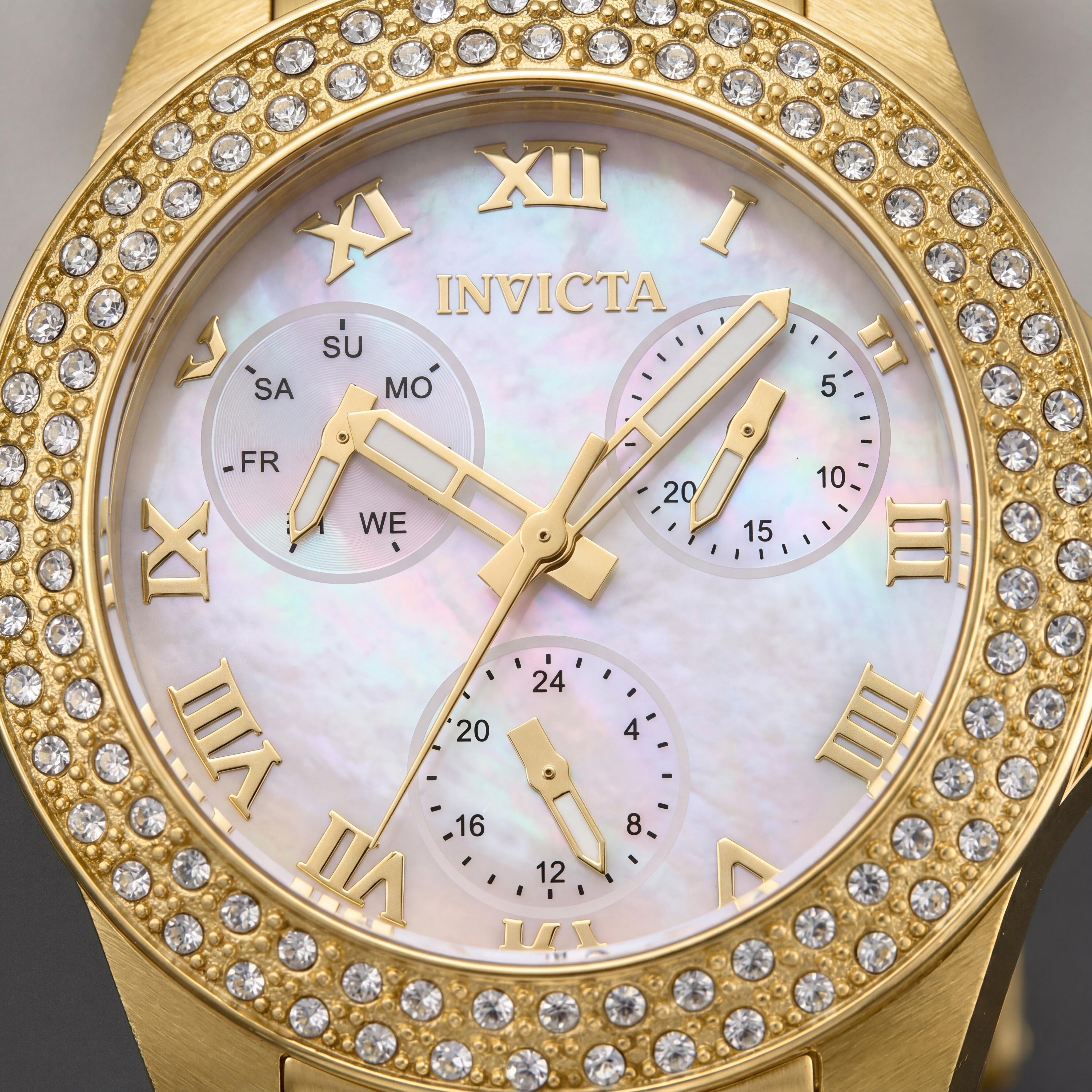 Reloj Invicta Angel de cuarzo 28481 para mujer, acero inoxidable dorado, esfera de nácar, cronógrafo, luminoso, 34 mm, Photo 2