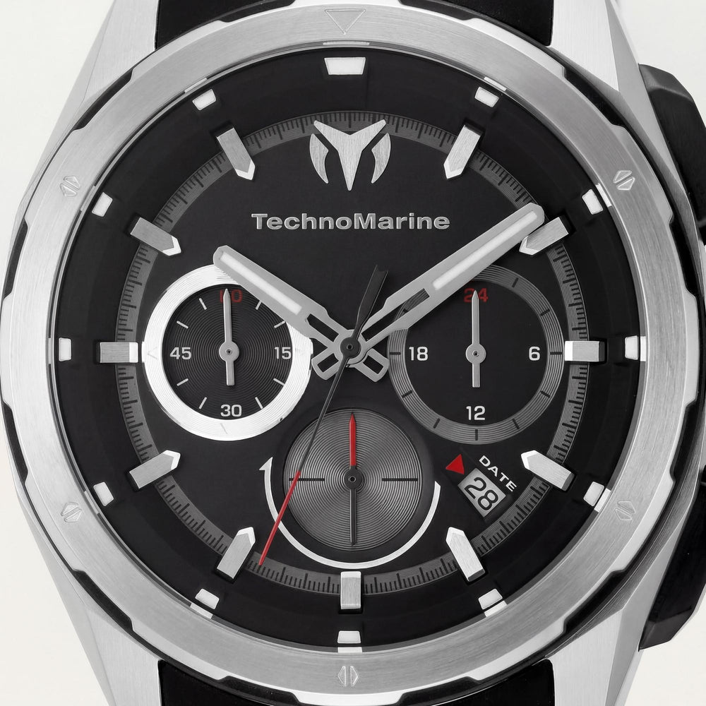 TechnoMarine OCEAN - NOMAD TM-318098 Unisex Silver Case Black Dial Silicone Strap Water Resistant Quartz Watch 43mm