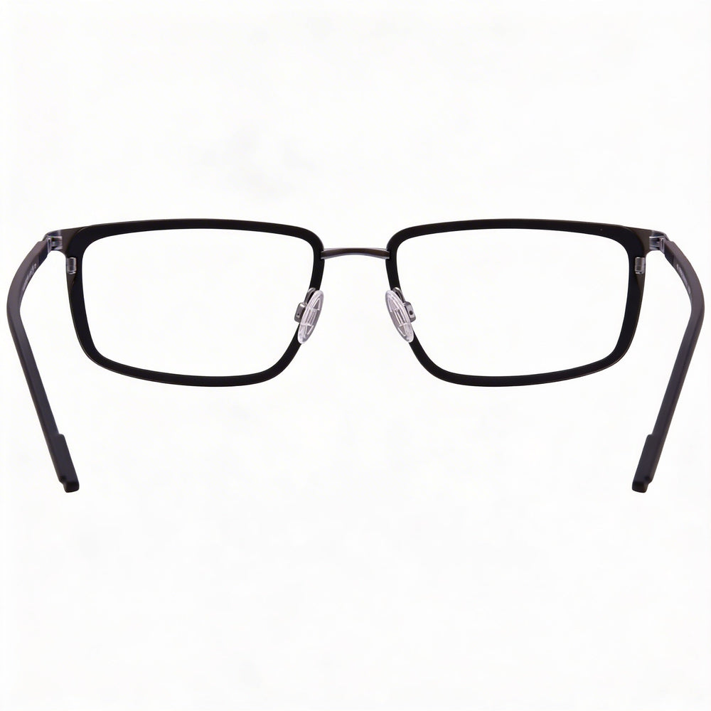 Flexon E1138 Men's Black Metal Full Rim Rectangle Eyeglasses with Clear Non- Lenses 56mm