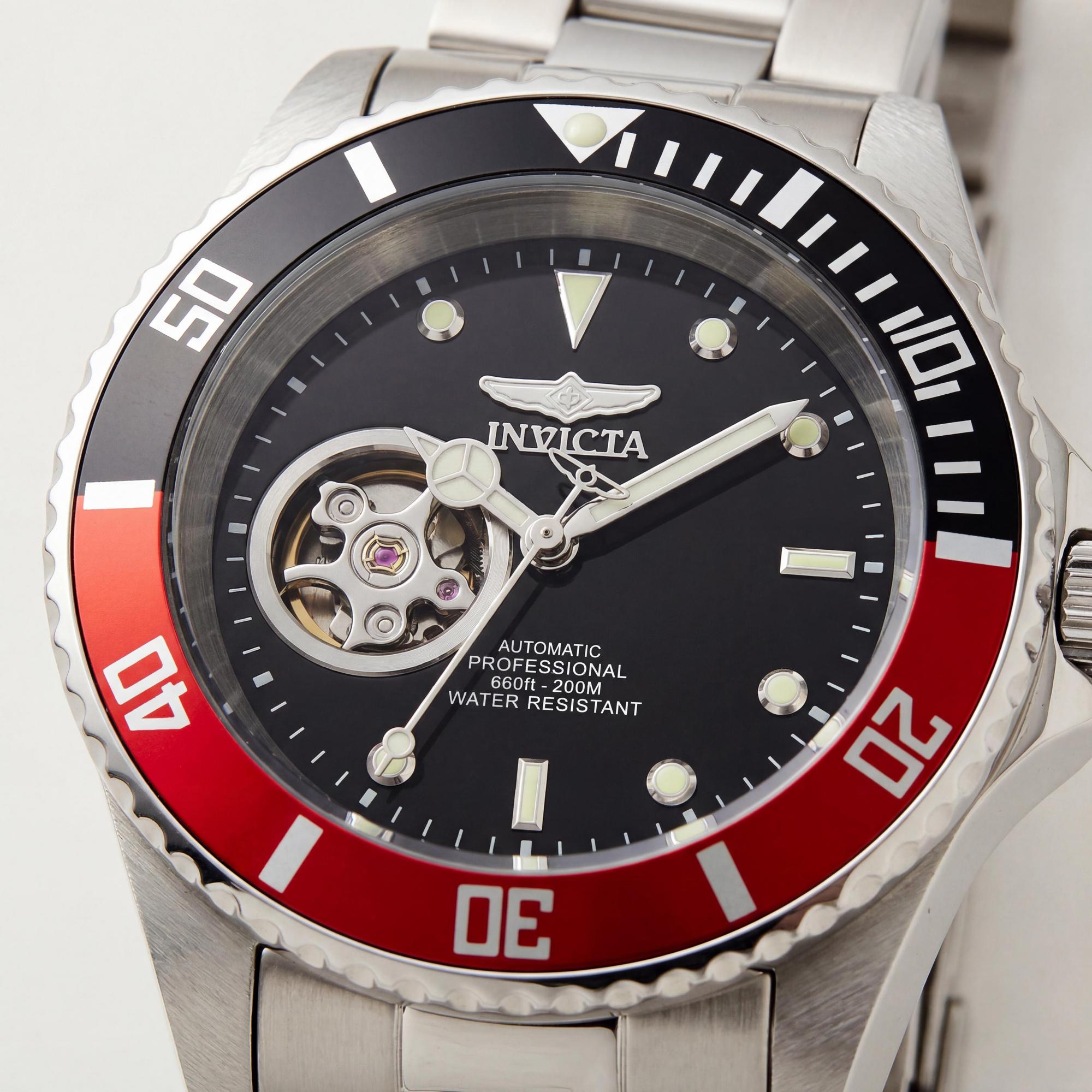 Reloj automático de buceo Invicta para hombre, de acero inoxidable, de 40 mm, caja plateada, movimiento japonés, esfera luminosa y corona atornillada., Photo 2