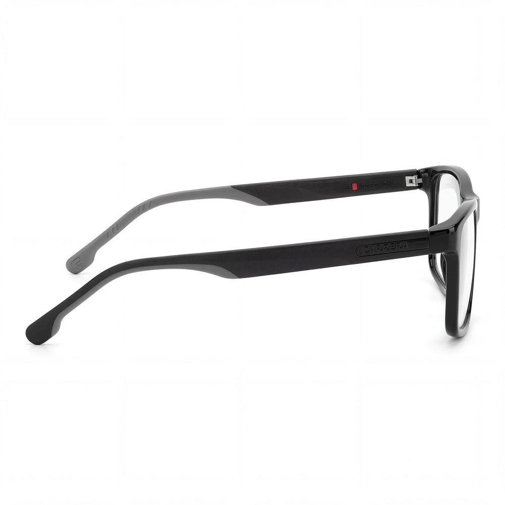 Gafas Ópticas Carrera 8865 Unisex, armazón de plástico negro con lentes de demostración negros, ancho de lente de 57 mm
