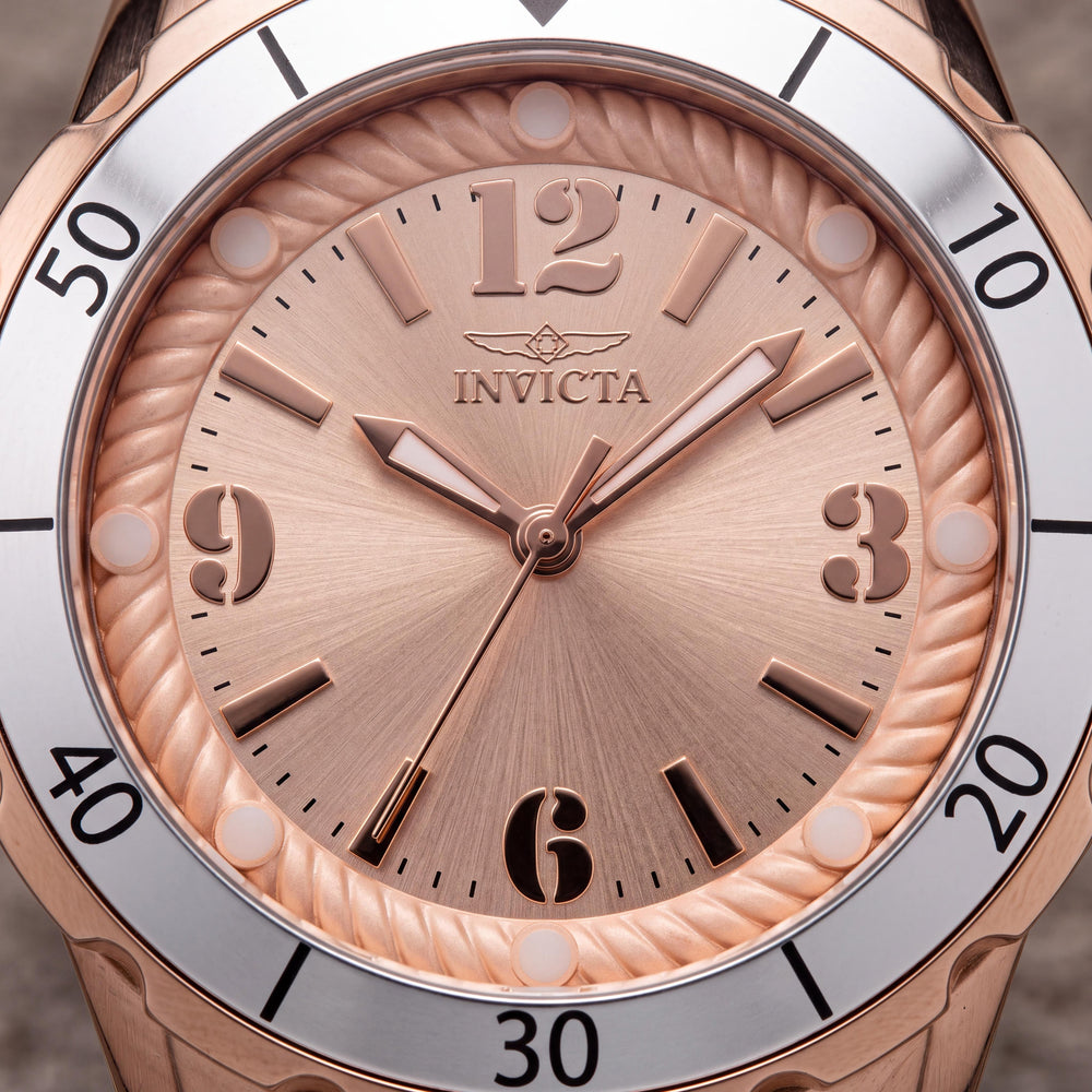 Reloj de cuarzo Invicta Angel 48853 para mujer, correa de silicona, caja de acero inoxidable, esfera oro rosa, 38 mm