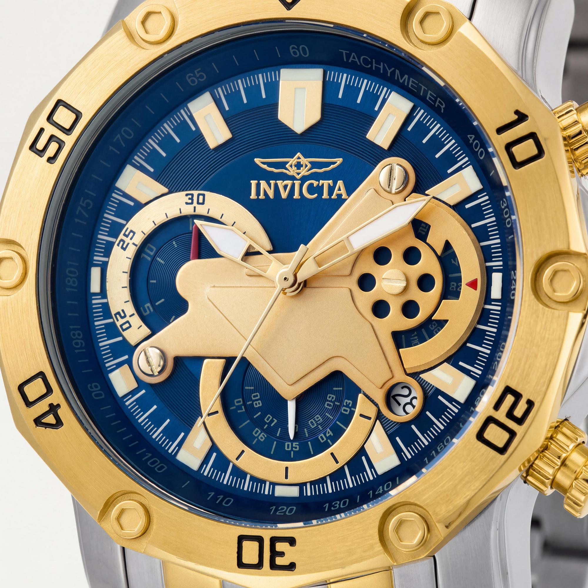 Reloj Invicta Pro Diver SCUBA con cronógrafo de cuarzo, acero inoxidable bicolor, esfera azul, resistente al agua hasta 100 m, caja de 50 mm., Photo 2