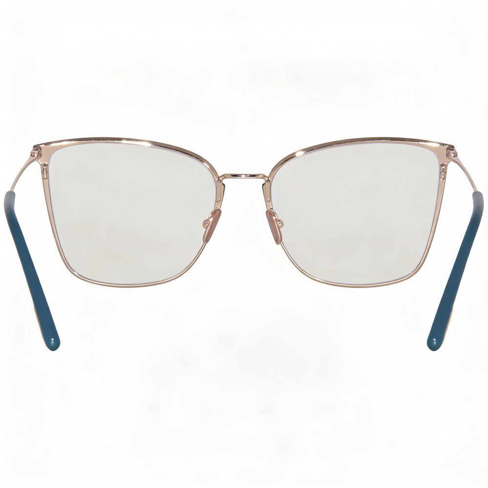 Gafas de vista Tom Ford TF5839-B para mujer, montura completa de metal con diseño de mariposa y bloque azul, color verde azulado brillante y logotipo dorado, 56-18-140 mm