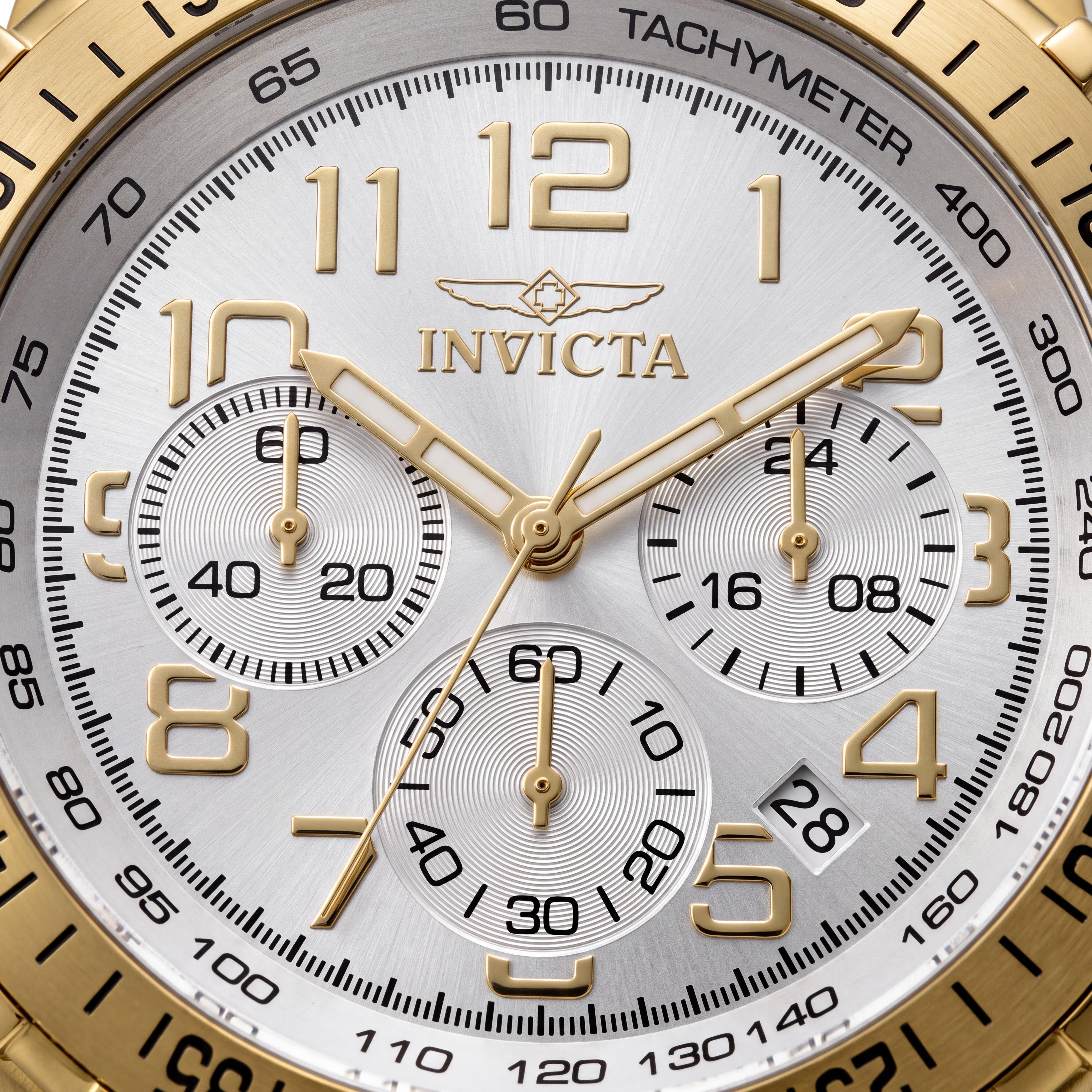 Invicta Specialty Pilot Chronograph Reloj de Hombre de Acero Inoxidable Chapado en Oro con Esfera Plateada y Luminosa de 45mm, Photo 2