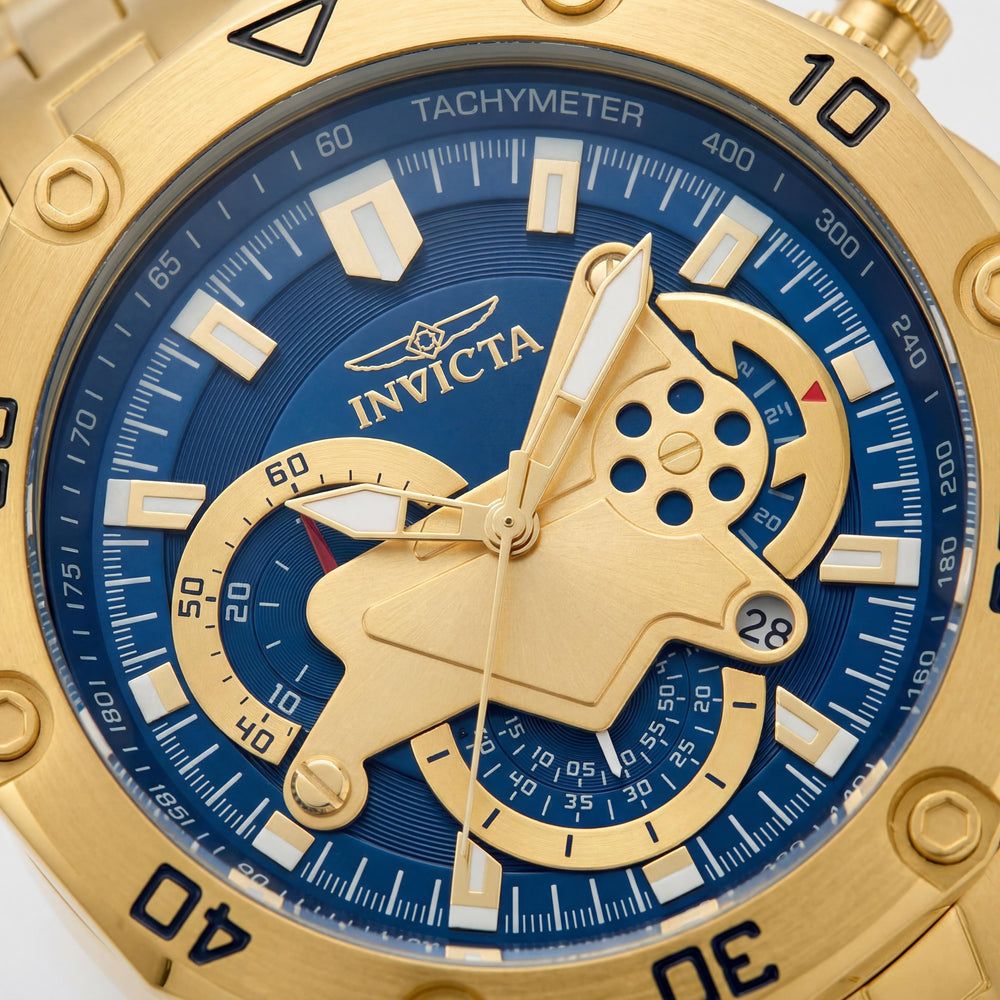 Invicta 22765 Pro Diver - Cronógrafo Unisex de Cuarzo SCUBA GMT, Brazalete de Acero Inoxidable Goldstone, Reloj de 50mm con Esfera Azul