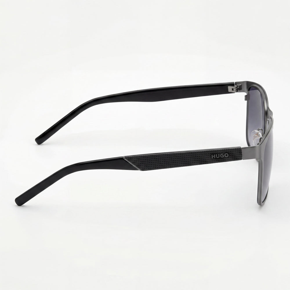 Gafas de sol rectangulares de acero inoxidable HUGO Hg 1328/S para mujer, rutenio mate negro, lentes gris oscuro degradado de 57 mm, 100 % UV