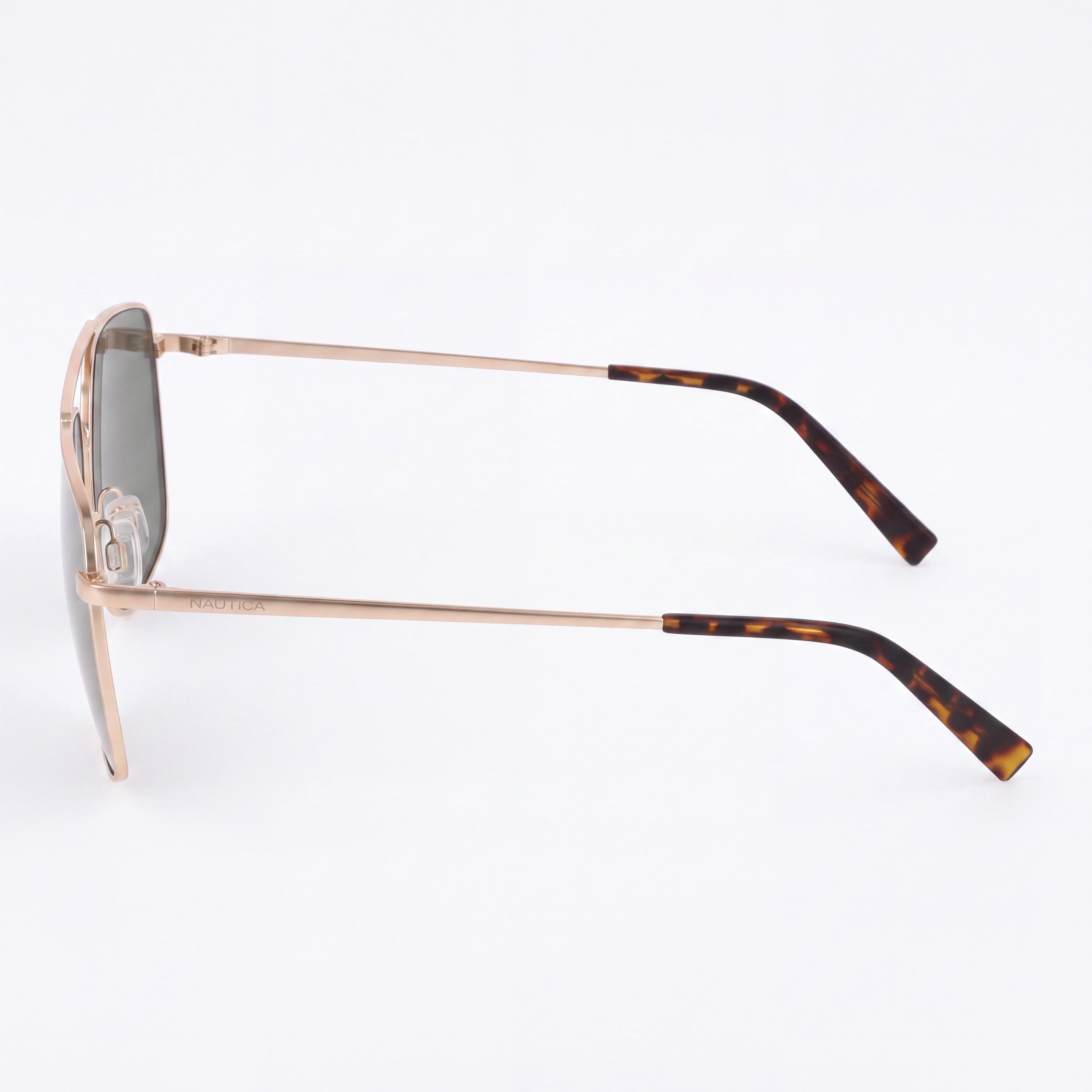 Nautica N106sp Men's Metal Navigator Sunglasses, Matte Gold Frame, Solid Green UV Protected Non-Polarized Lenses 59mm, Photo 3