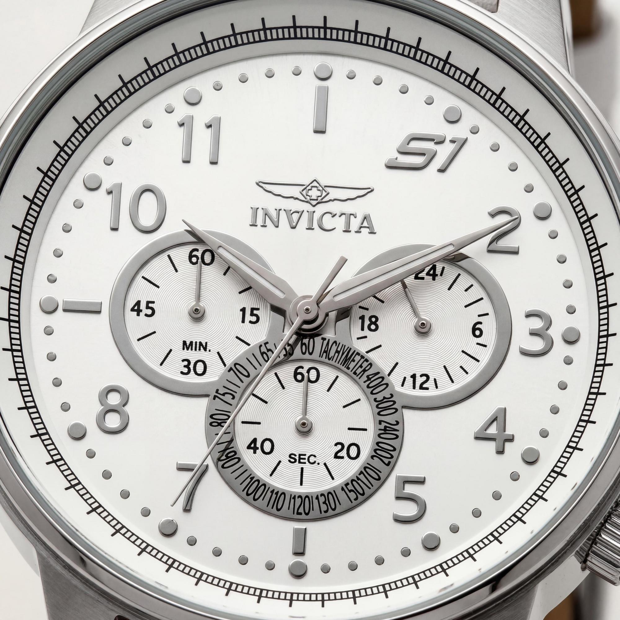 Reloj Invicta S1 Rally unisex de 48 mm, acero inoxidable plateado, esfera blanca, cuero blanco, cuarzo, resistente a arañazos., Photo 2