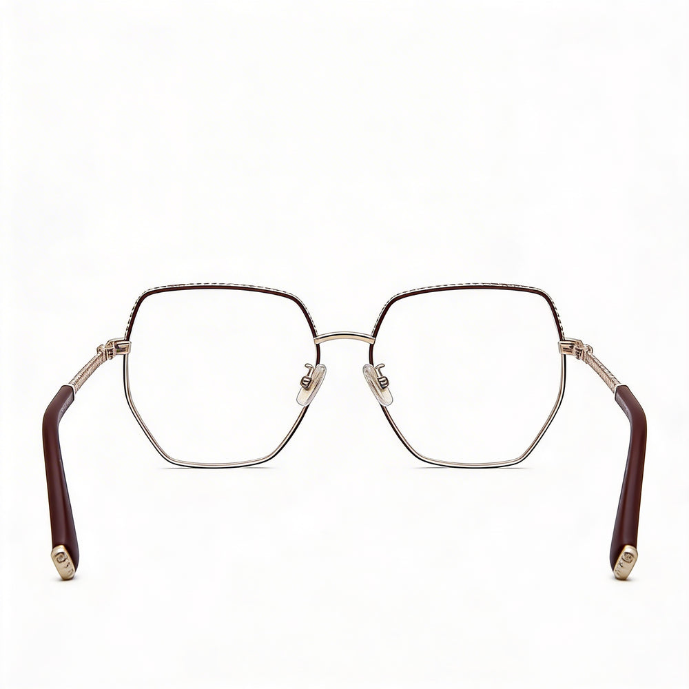 Gafas de vista Philipp Plein Vpp054s para mujer en oro rosa con detalles burdeos brillantes, lentes de cristal de 57 mm