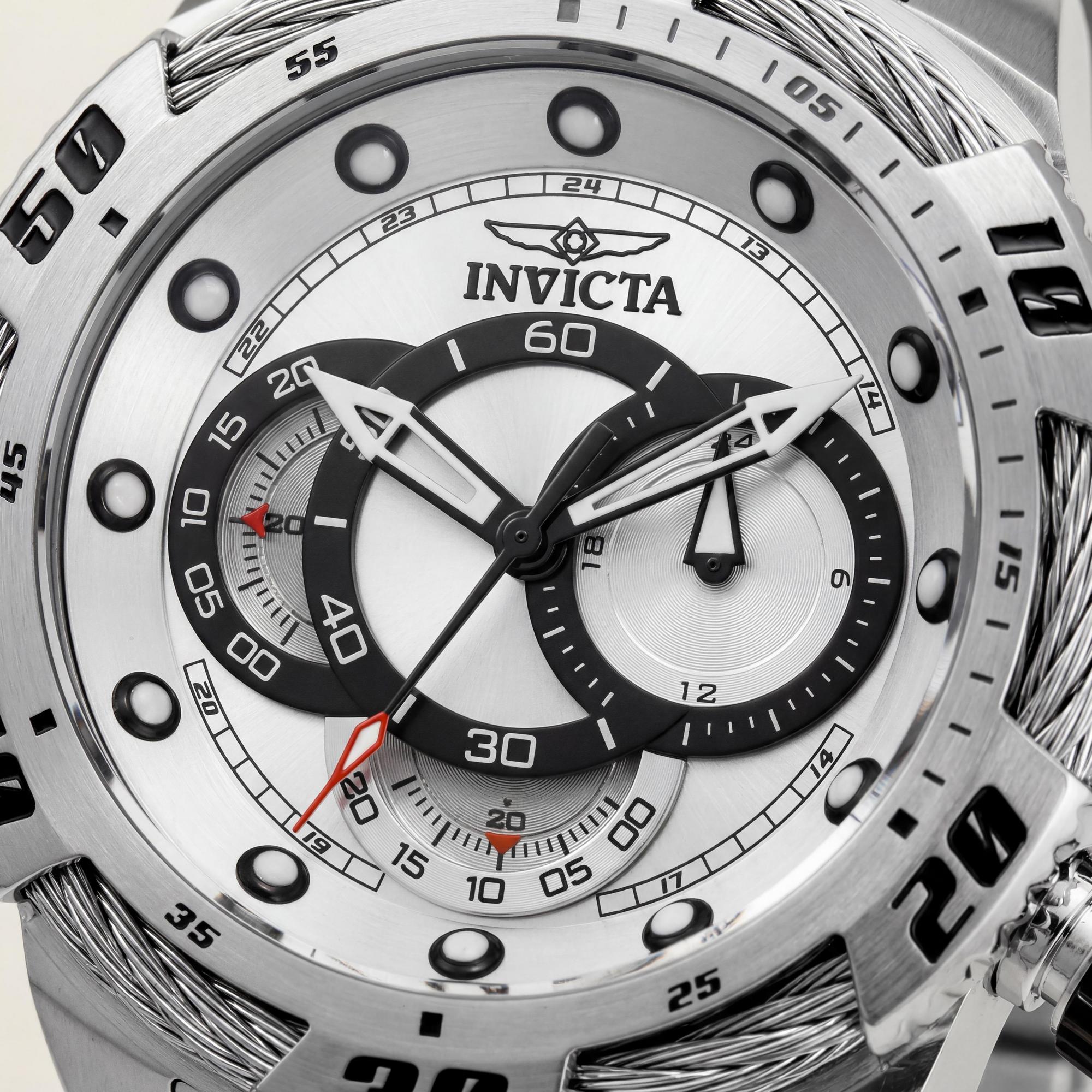 Reloj Invicta para hombre con cronógrafo GMT, esfera plateada, caja y pulsera de acero inoxidable, resistente al agua hasta 100 m, 50 mm, Photo 2