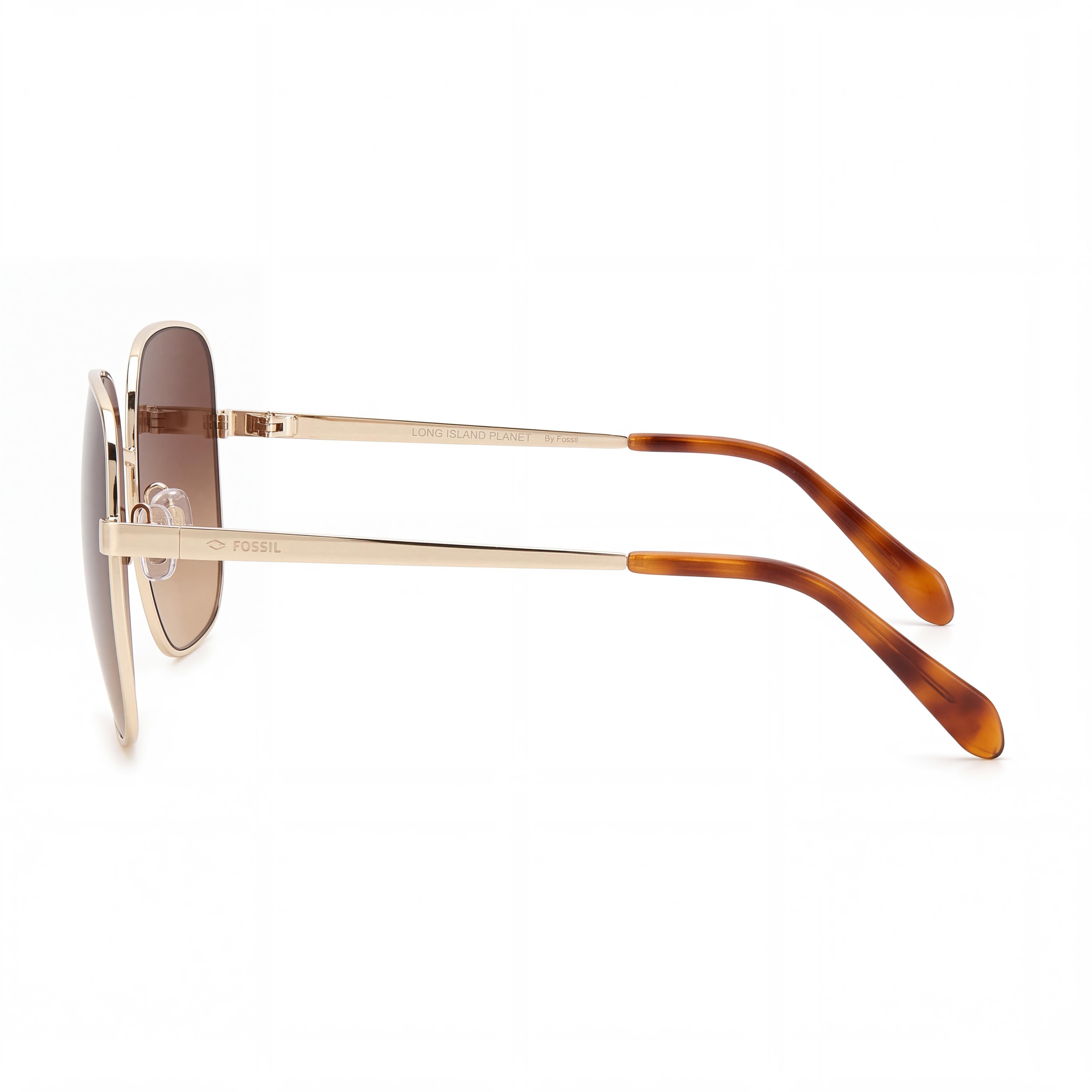 Gafas de sol Fossil Fos 2133/G/S para mujer, cuadradas de metal dorado havana, lentes marrones degradadas no polarizadas de 55 mm, Photo 3