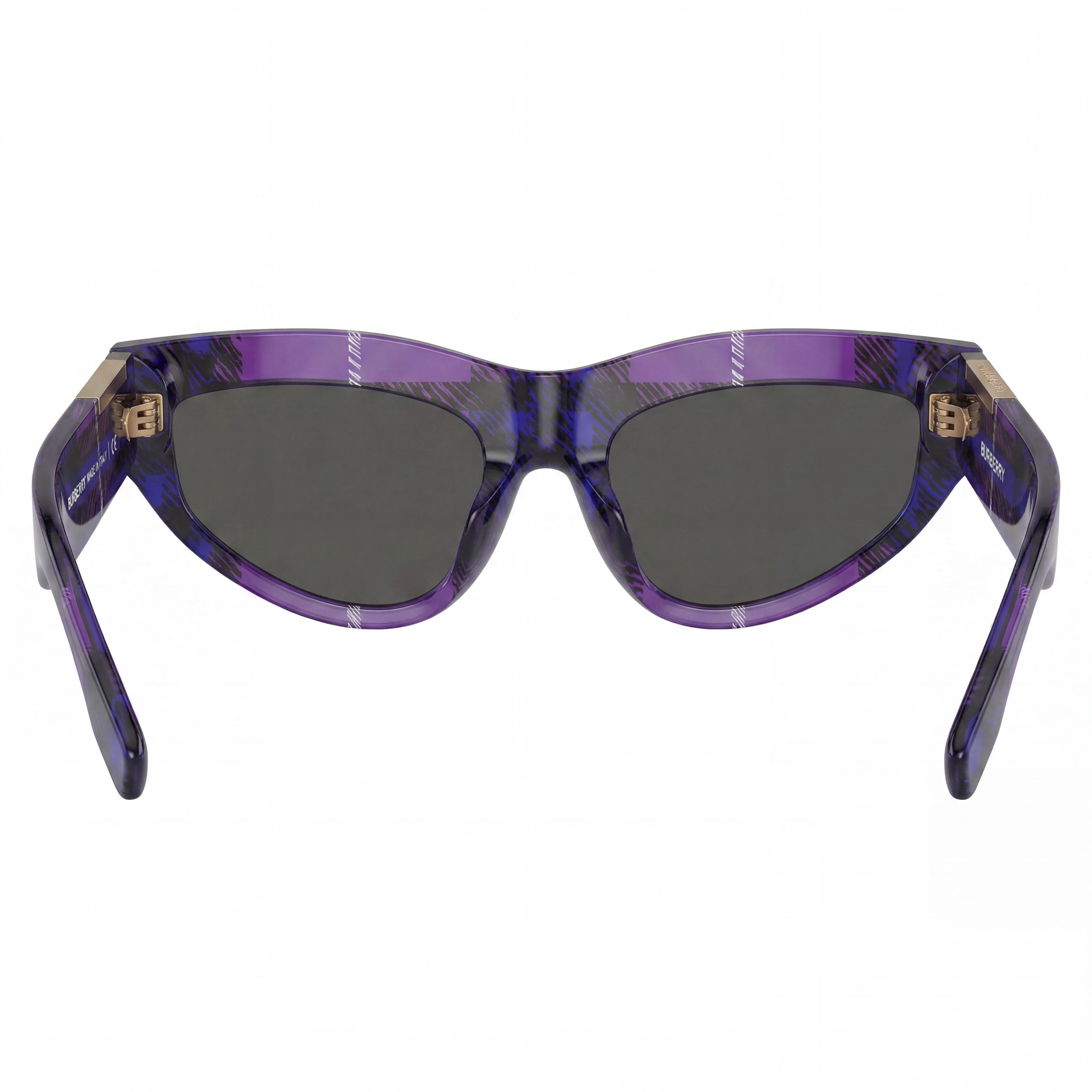BURBERRY Be 4425u Gafas de sol de acetato tipo ojo de gato para mujer, violeta oscuro a cuadros, lentes UV gris oscuro de 55 mm, Photo 3