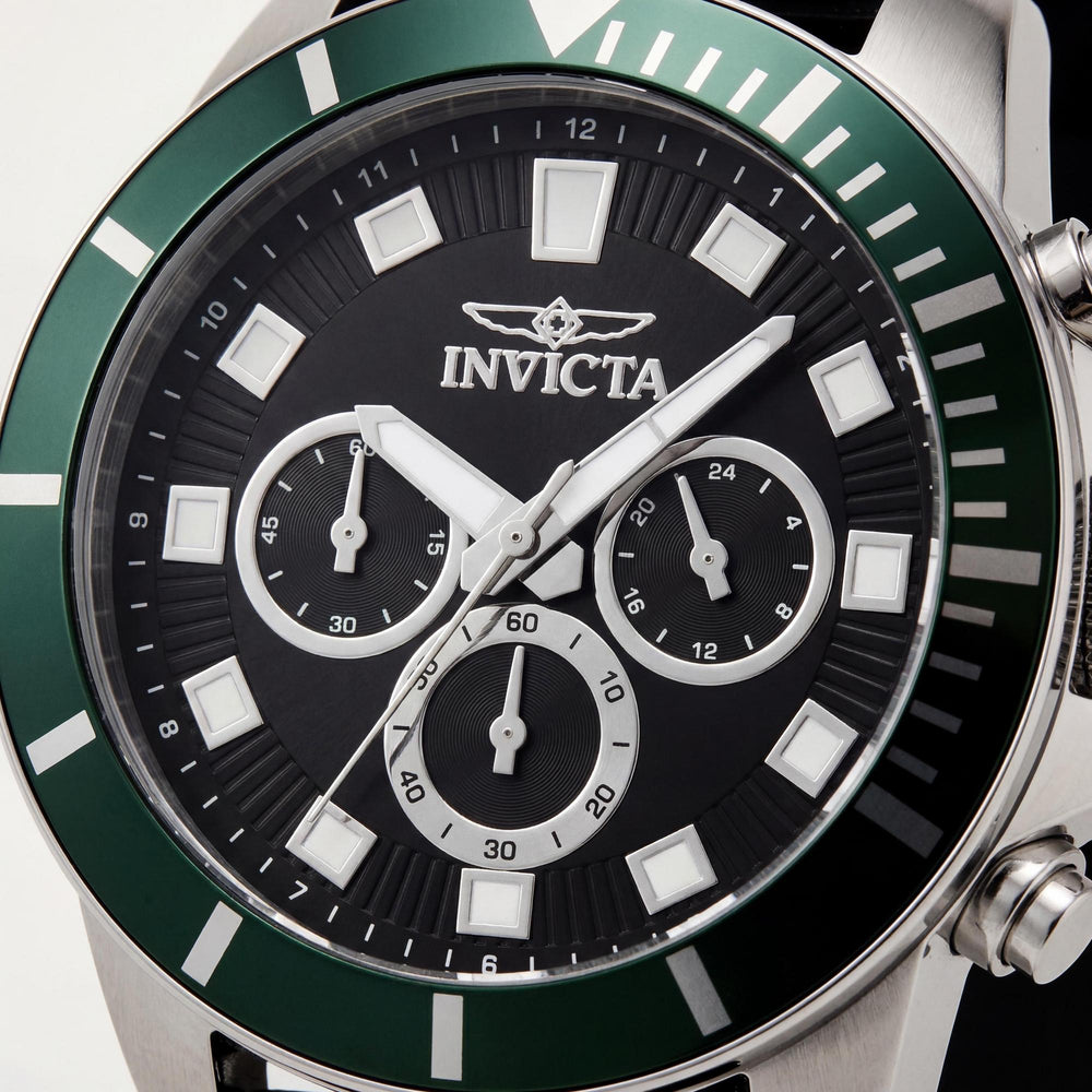 Reloj Invicta Pro Diver IN-46078-AMZUK para hombre, de 45 mm, con cronógrafo de acero inoxidable, de cuarzo, esfera negra y correa de silicona.