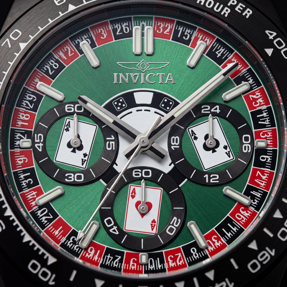 Invicta Speedway 50517 Reloj de cuarzo unisex con esfera verde, caja de acero inoxidable y correa de nylon, resistente al agua hasta 10 ATM, 40 mm