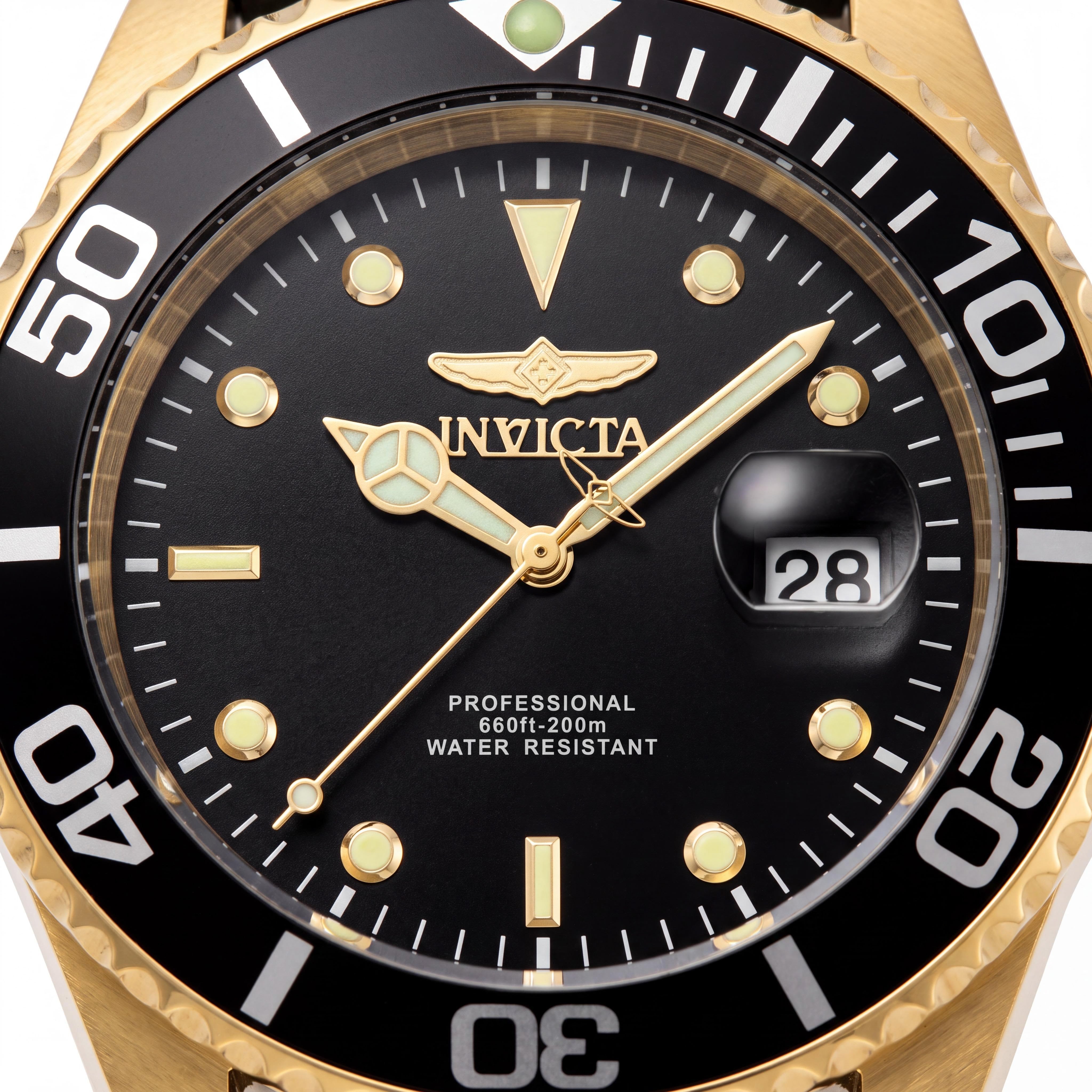 Invicta Men's Pro Diver 22075 Gold-Tone Black Dial Army Green Leather 200m WR 43mm, Photo 2