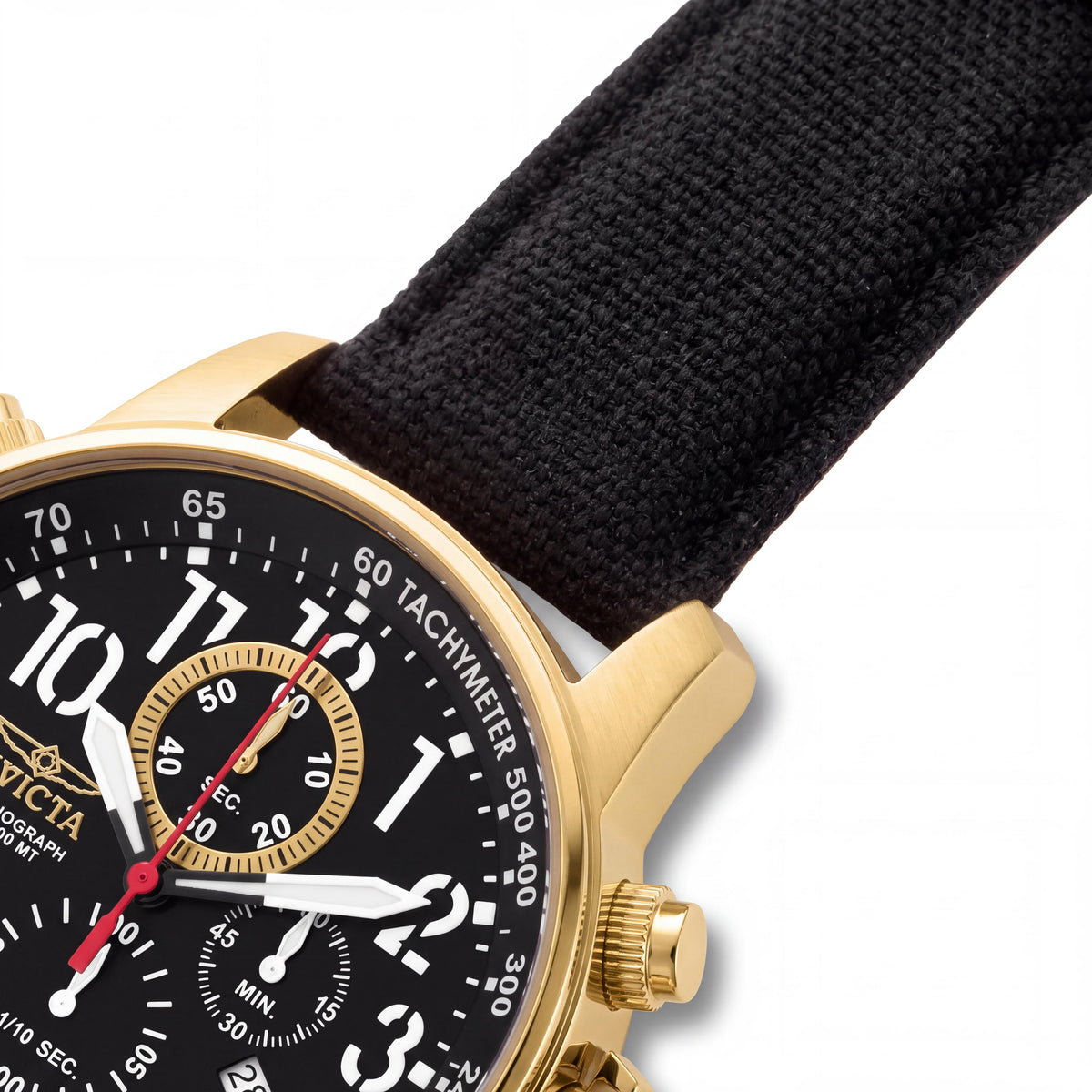 Invicta Force 1515 Unisex Chronograph 18k Gold-Tone Stainless Steel Black Canvas Leather Watch 45mm, Photo 3