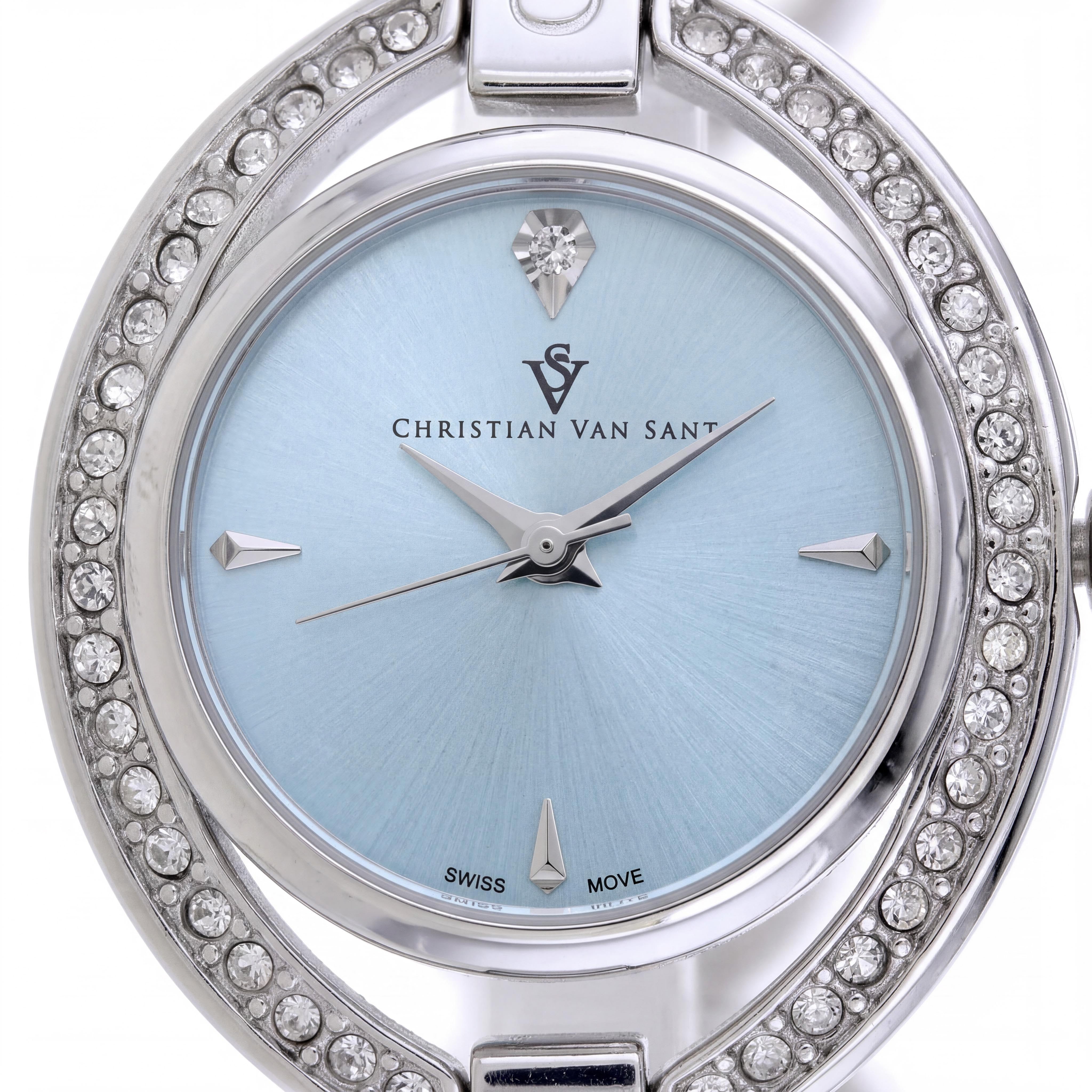 Christian Van Sant CV2932 Women's Stainless Steel Blue Dial Quartz Round Watch, 7.5in Bracelet, Photo 2