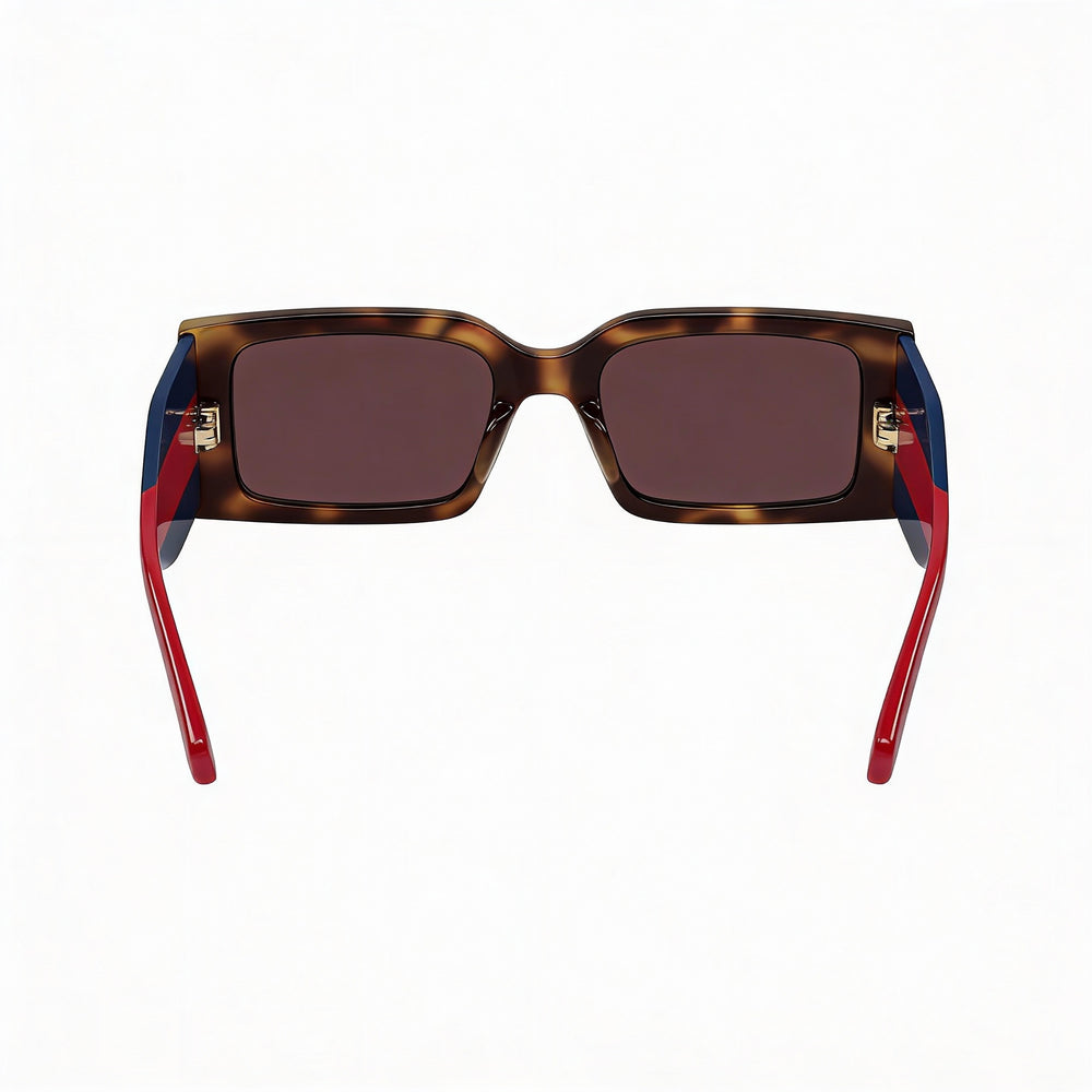 Gucci Classic Women's Rectangle Acetate Frame Non-Polarized Sunglasses Havana Red Blue Multicolor Lens 52mm