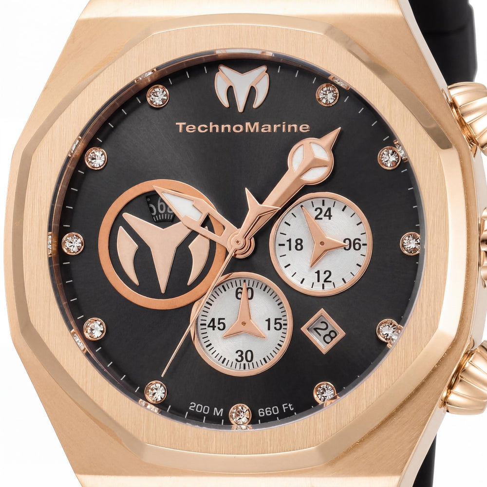 Reloj cronógrafo TechnoMarine Reef TM-520004 de cuarzo para hombre, acero inoxidable negro 45 mm, resistente al agua 20 bar